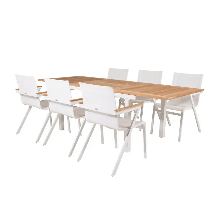 Panama Dining Table 160/240*90 - White Alu / Teak+Mexico Arm Blanka Ben