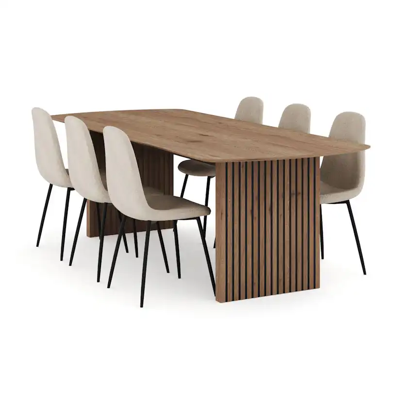 Matgrupp Bark Richeto Rektangulärt Matbord 240 cm med 6 Polar Matstol