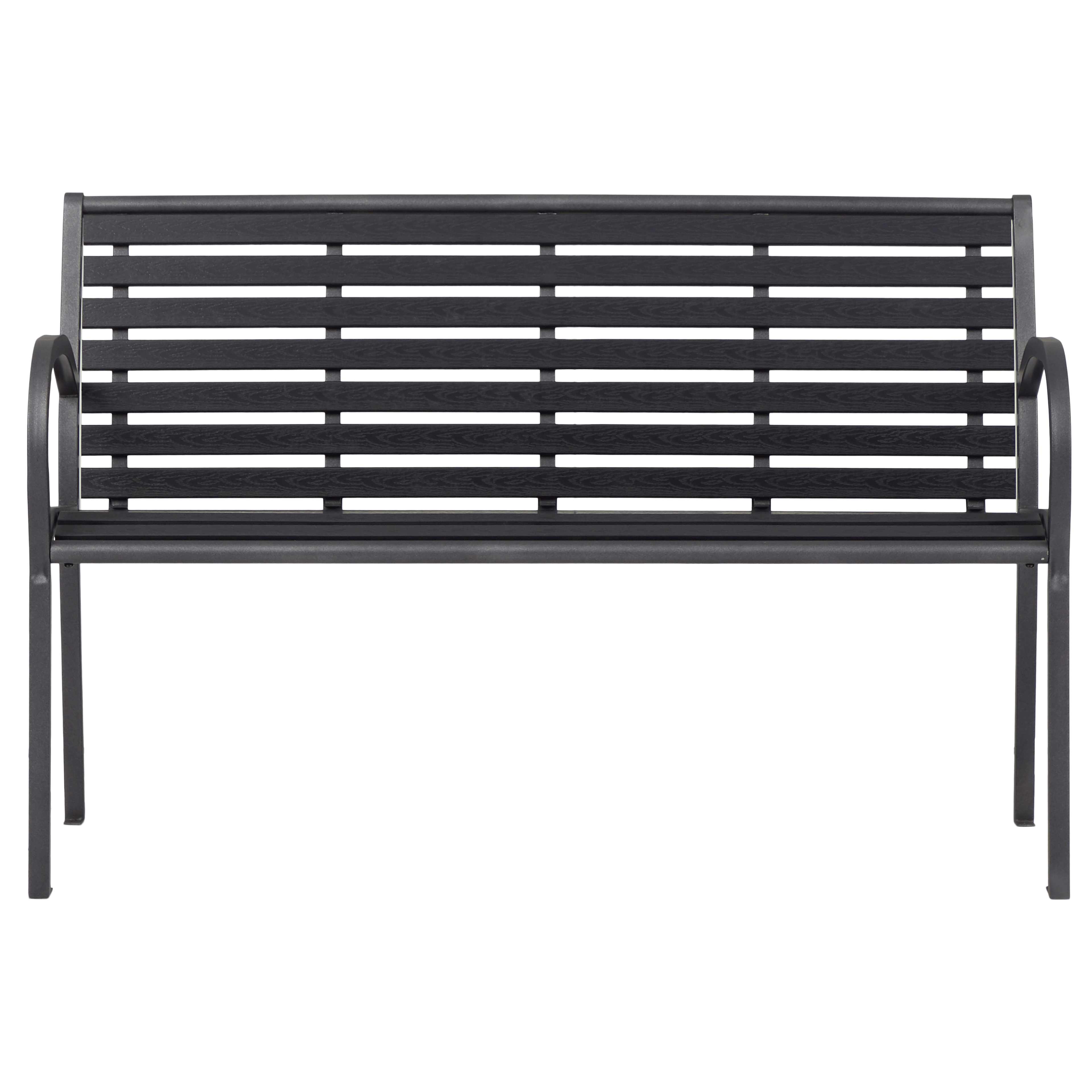 Trädgårdsbänk Outfit 124x60 cm, Bänk Utomhus i Svart Metall och Polywood