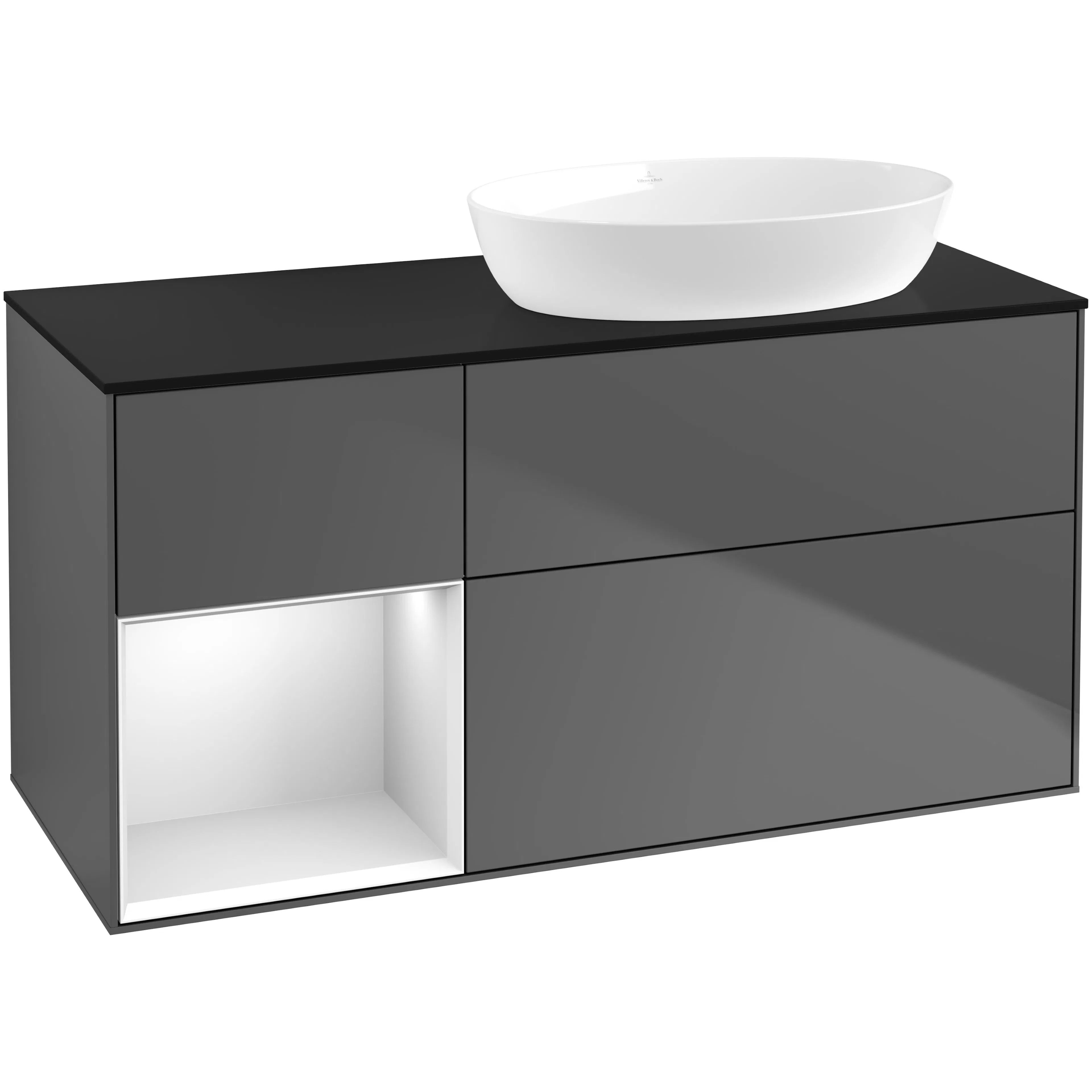 Tvättställsskåp Villeroy & Boch Finion med 3 Lådor Hylla och Bänkskiva för Ocentrerat Tvättställ från Artis & Collaro