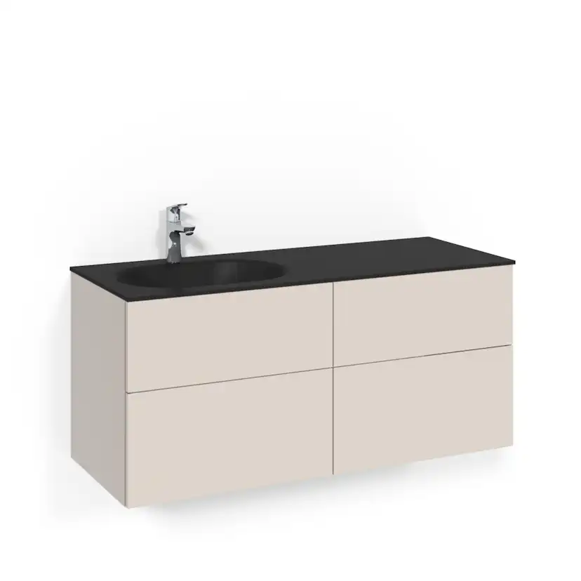 Crown Kommod 120x45D Beige Pl Push-open Sv Glashandfat Vä Ho Bredd: 1200 mm, Beige, Glastvättställ Mattsvart, Vänster