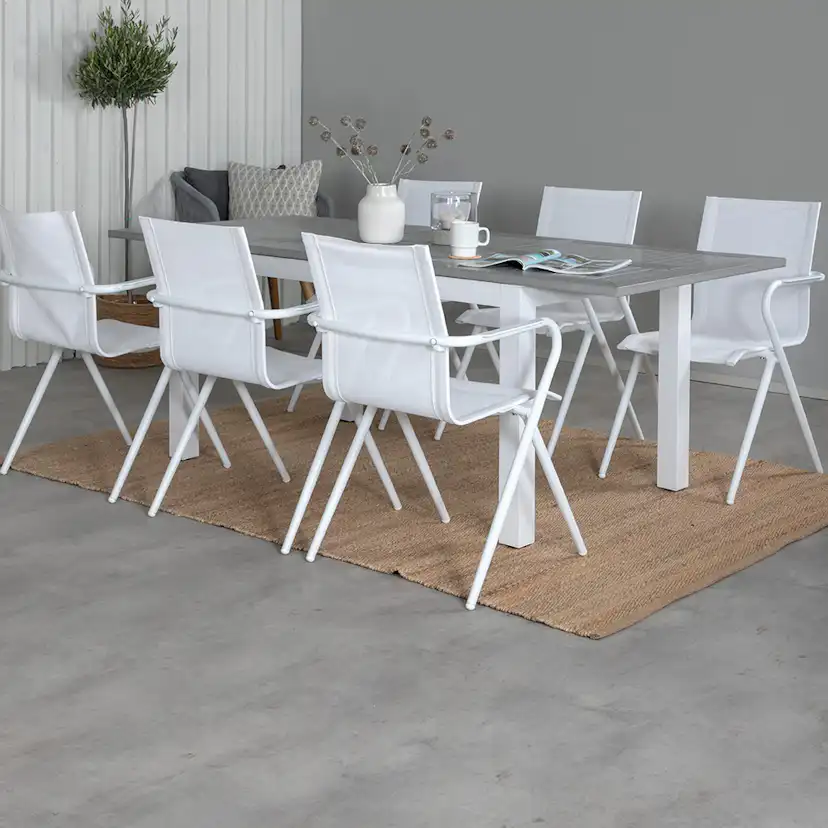 Matgrupp Venture Home Aleyna 160 Vit med 6 Aspen Matstolar