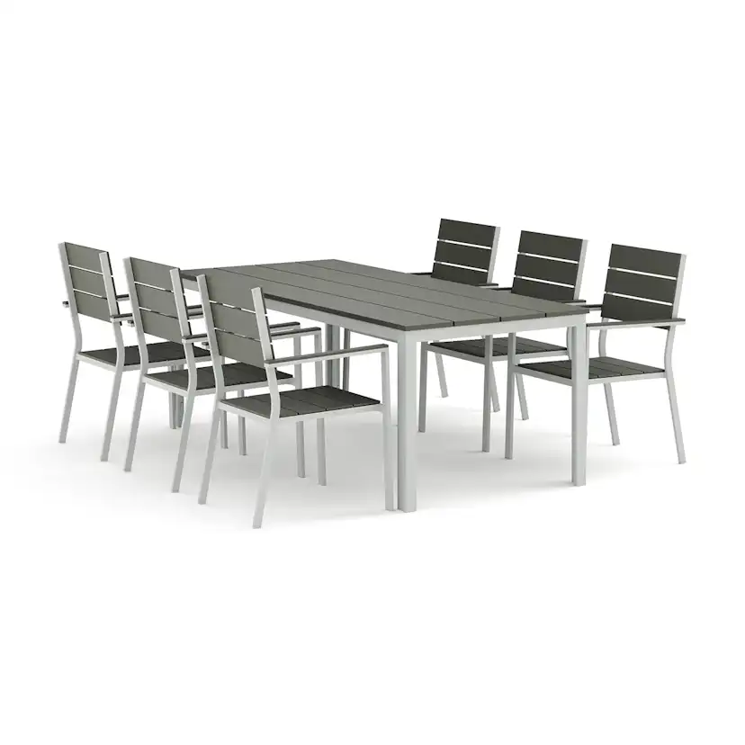 Trädgårdsgrupp Comfort Garden Tunis utomhus matgrupp 205x90 cm med 6 Tunis stapelstolar