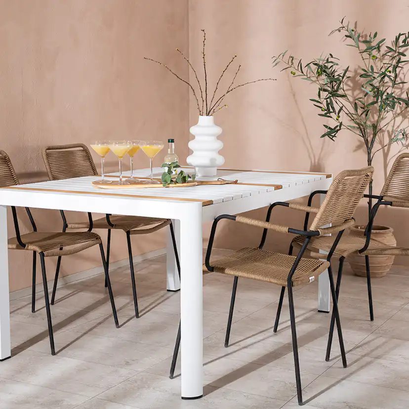 Matgrupp Utomhus Venture Home Togo 150x100 cm med 4 Lindos Trädgårdsstolar med Armstöd