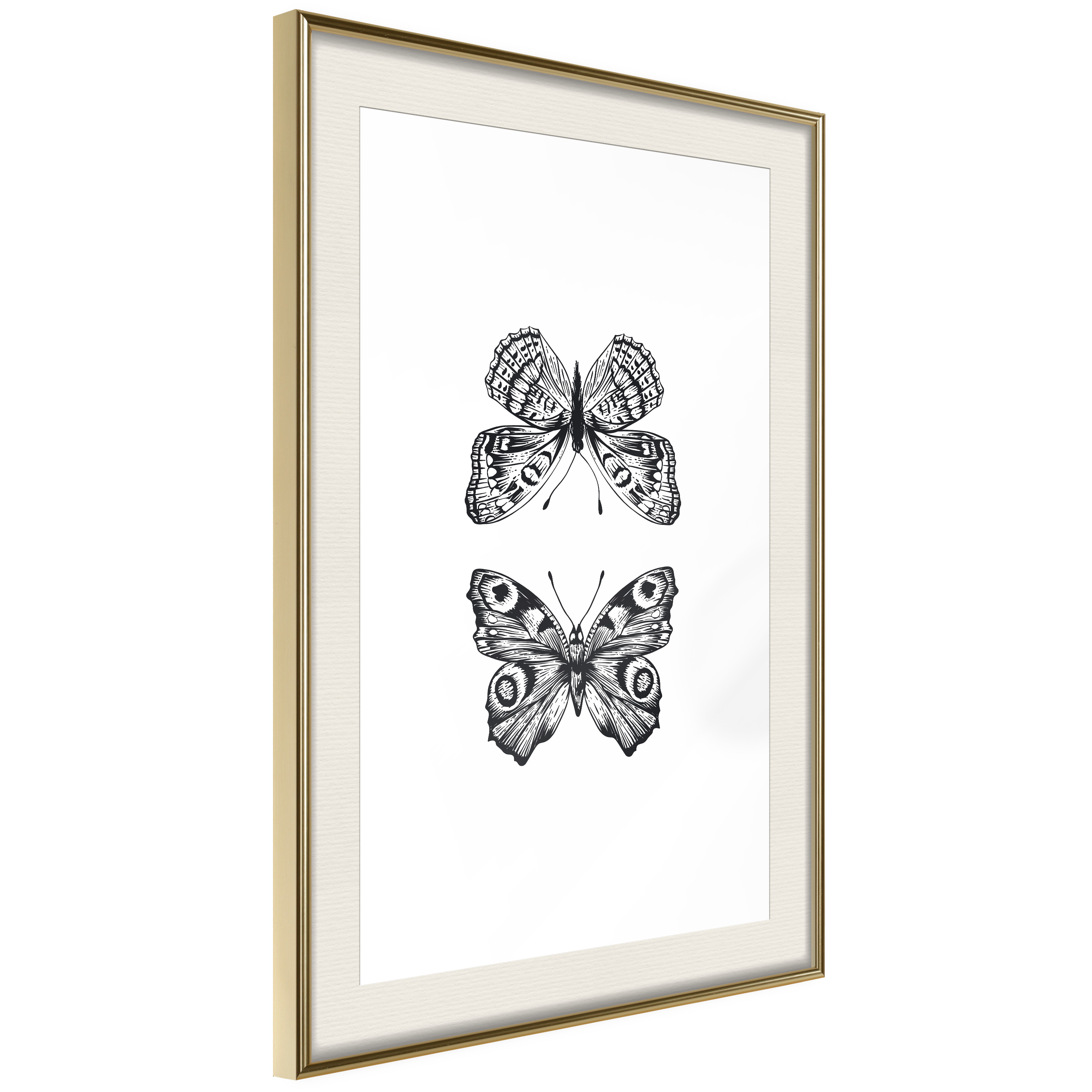 Affisch - Two Butterflies [Poster] 30x45 Guld ram med passepartout, 30x45 cm