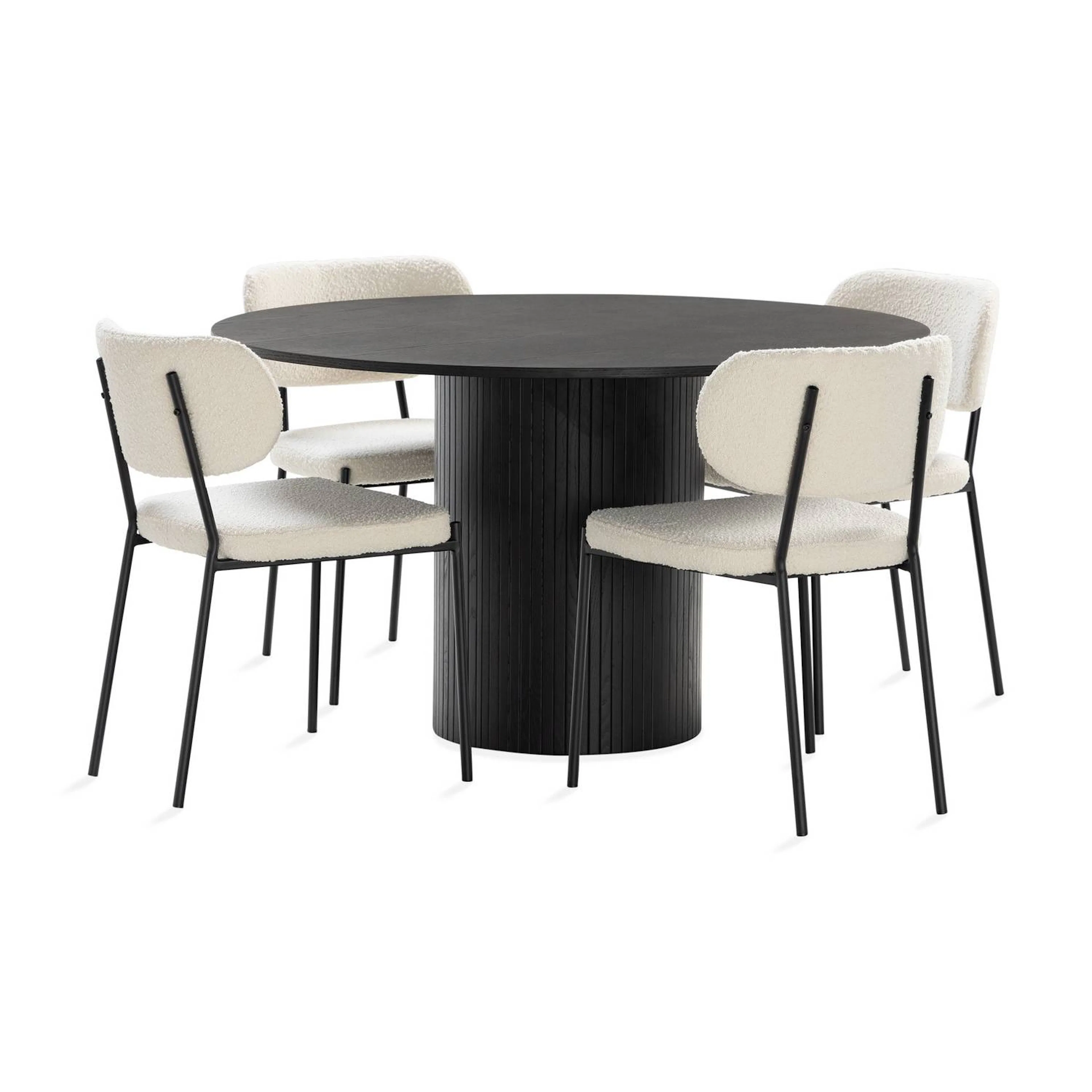 Matgrupp Bark Kopparbo Runt Matbord 130 cm med 4 Matstol Gemmiano Brun