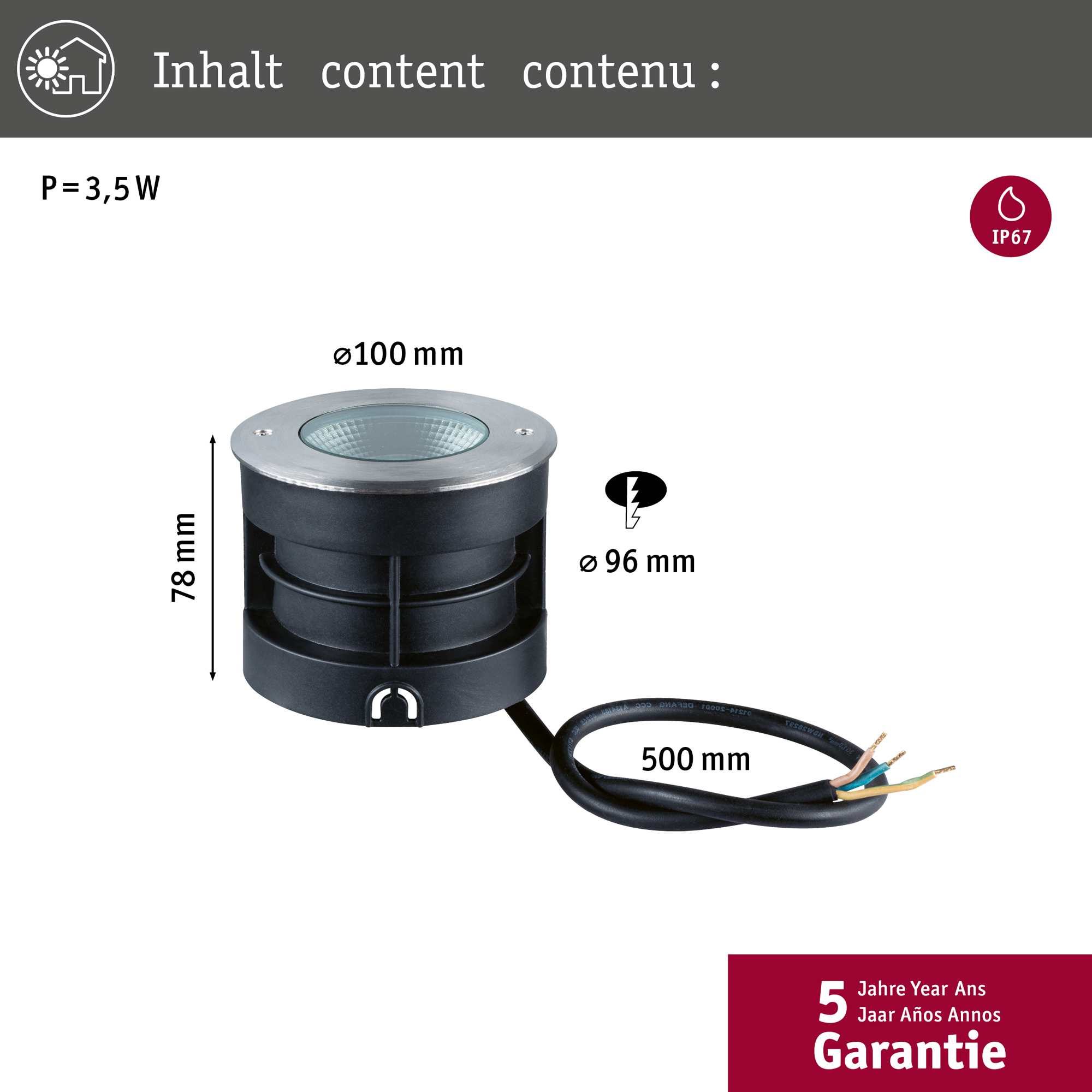 LED Infälld Markbelysning Paulmann Vanea Seawater Resistant IP67 230V Diameter: 100 mm