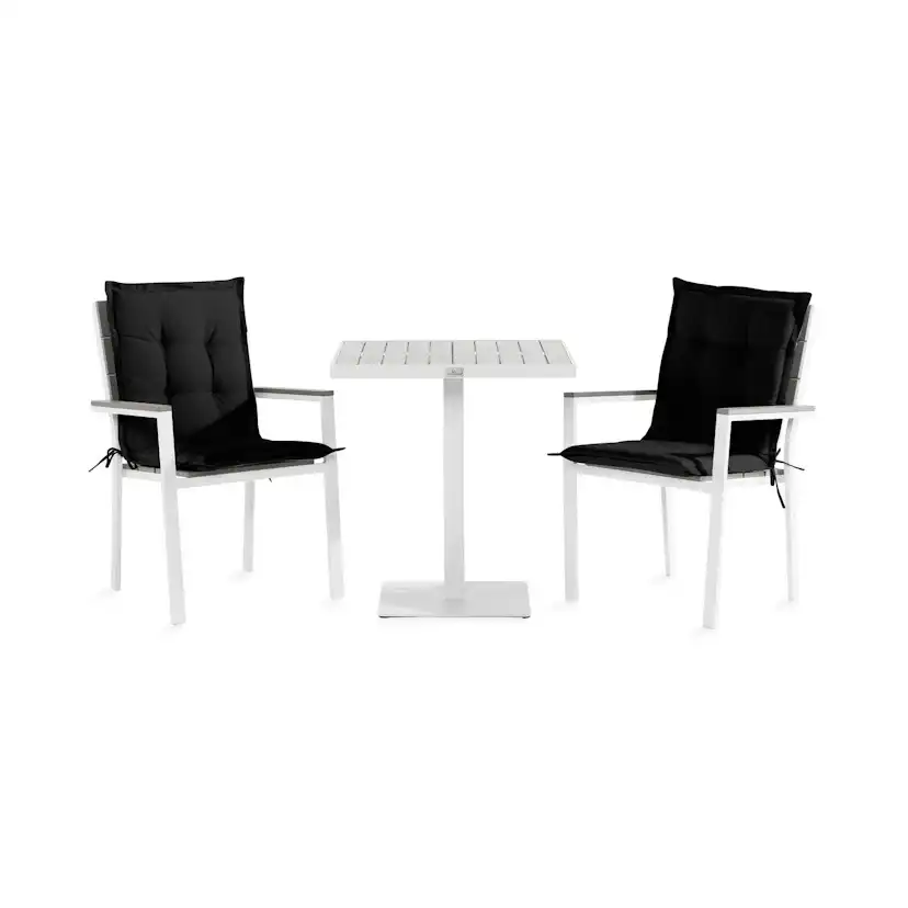 Cafégrupp Comfort Garden Tunis Caféset 70x70 med 2 Stapelstolar m Dyna