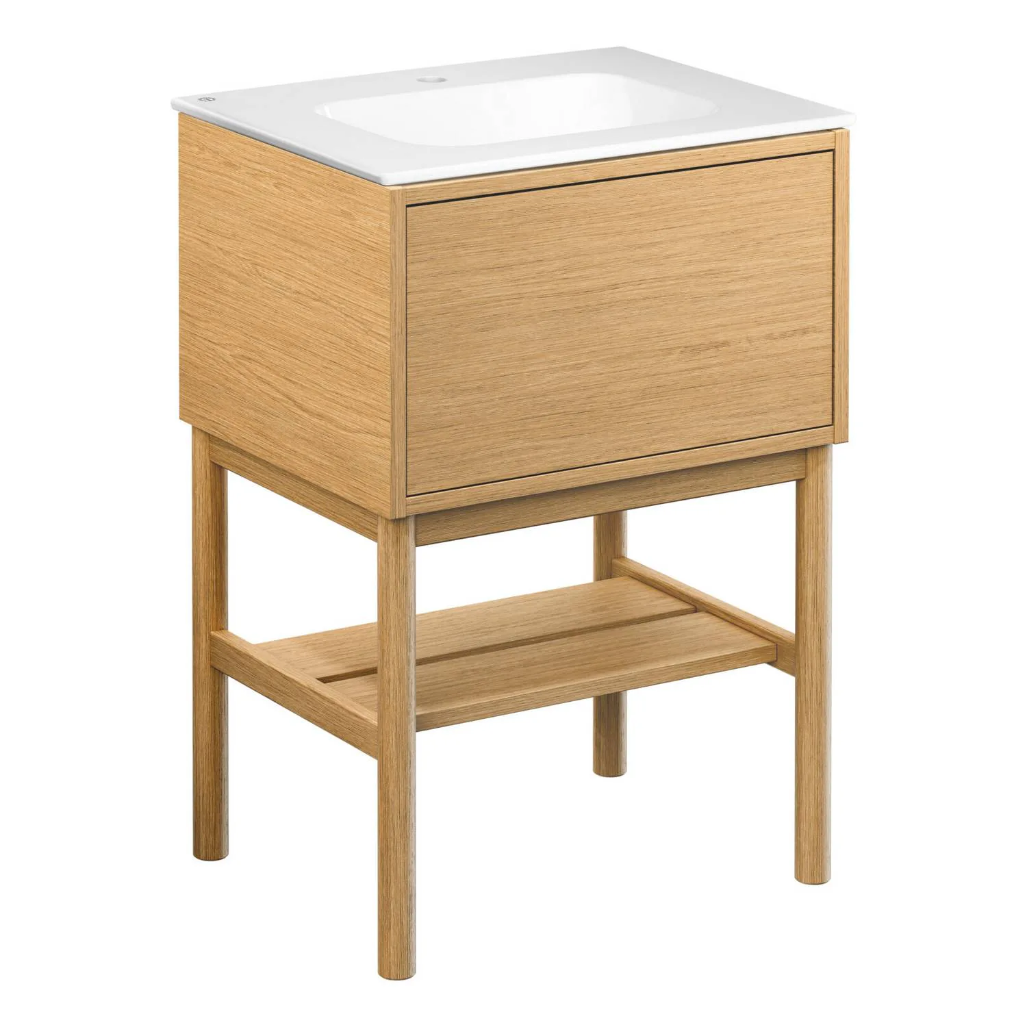 Kommod Ducentic Ljus ek - 60 cm. Porslinstvättställ, Vit, fö Ljus Ek