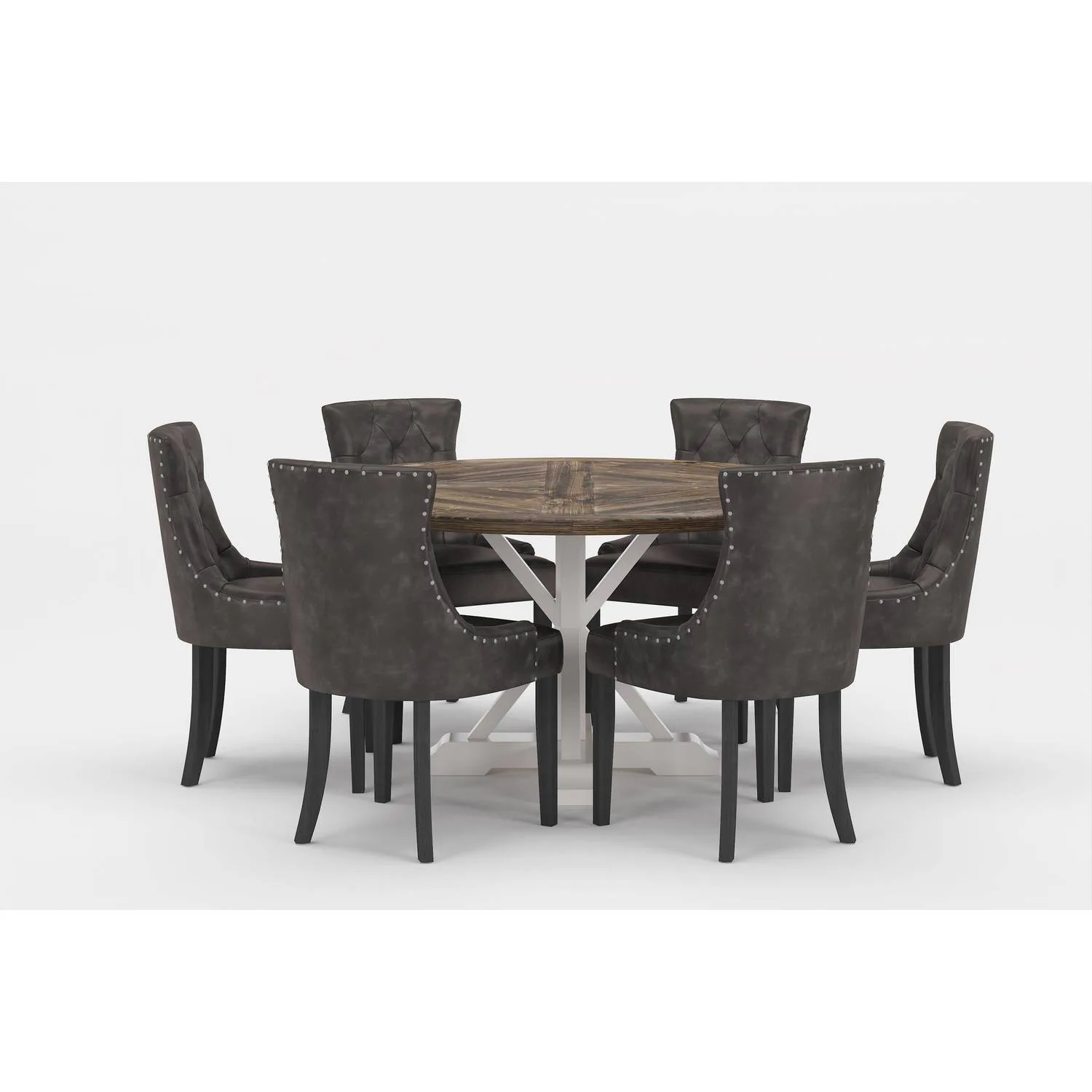 Matgrupp Bloomington Lyon Runt Matbord 150 cm Vit Bas med 6 Tuva Matstol