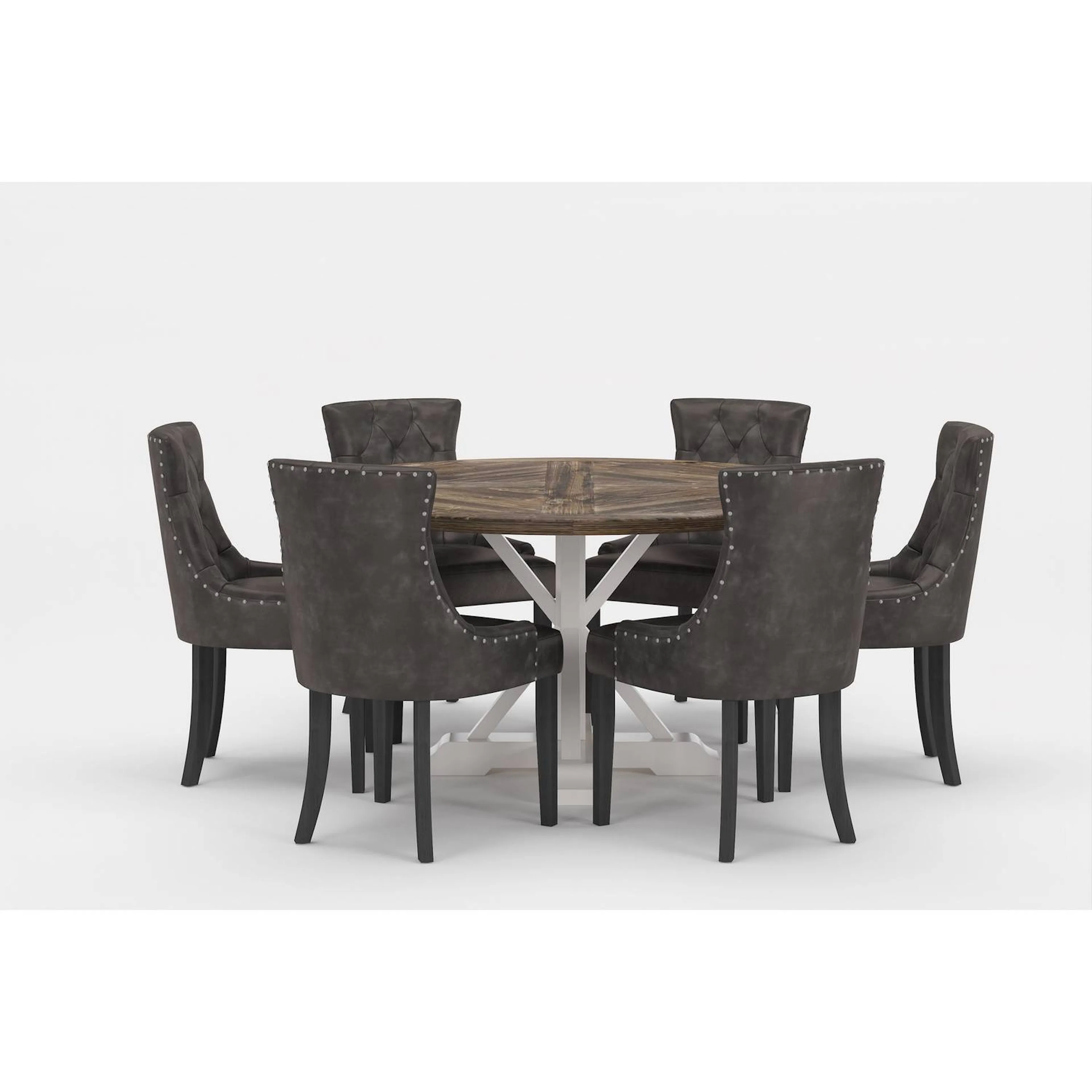 Matgrupp Bloomington Lyon Runt Matbord 150 cm Vit Bas med 6 Tuva Matstol