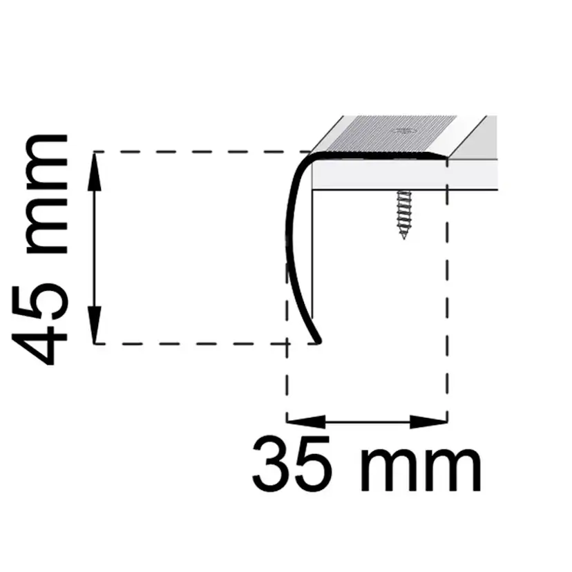 TRAPPKANTLIST HABO A28 ROSTFRI 45X35MM Längd: 1000 mm, Utförande: Rostfri