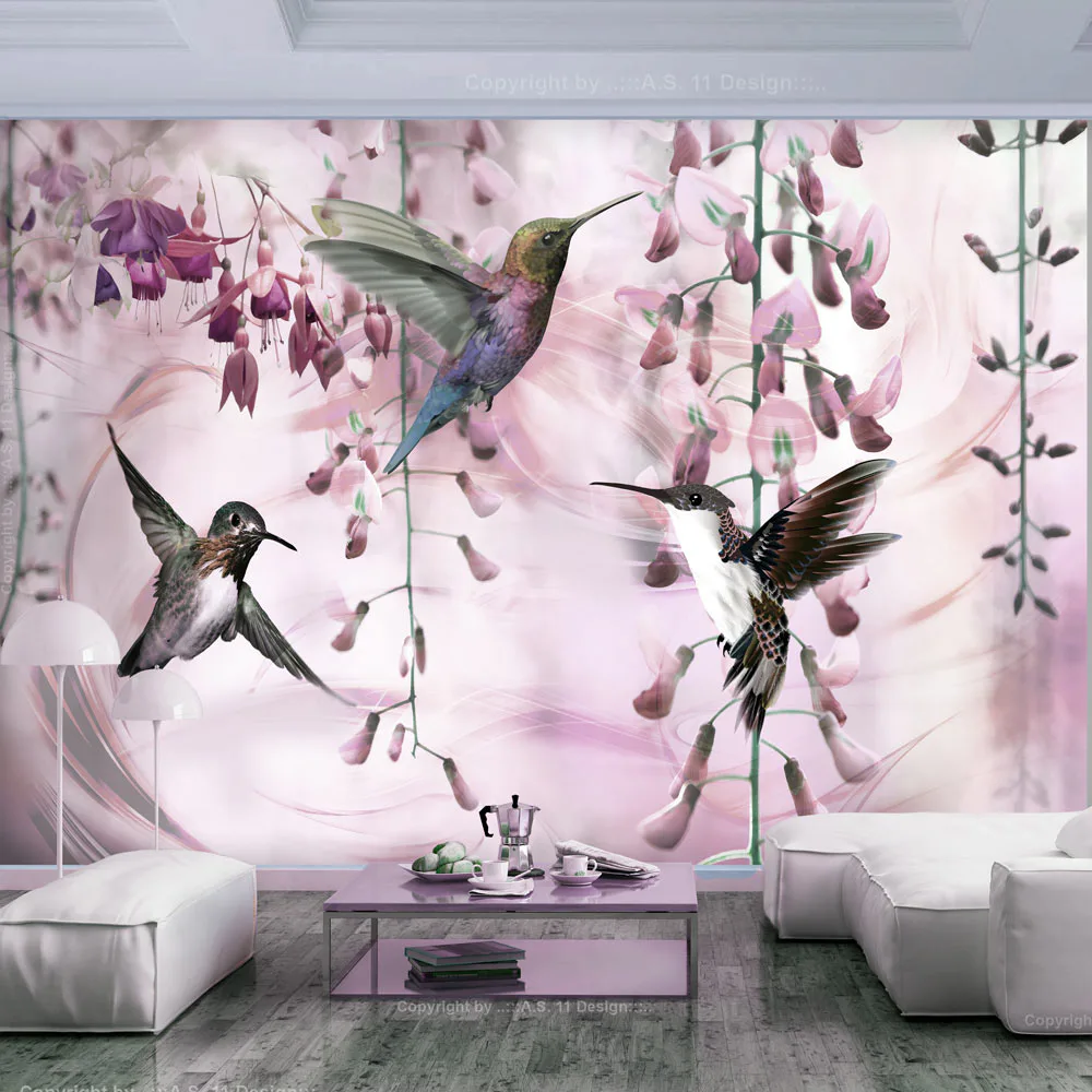 Fototapet Arkiio Självhäftande Flying Hummingbirds Pink