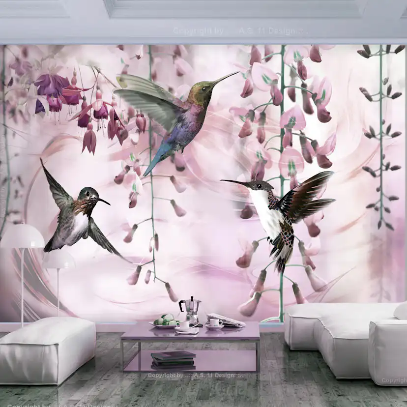 Fototapet Arkiio Självhäftande Flying Hummingbirds Pink