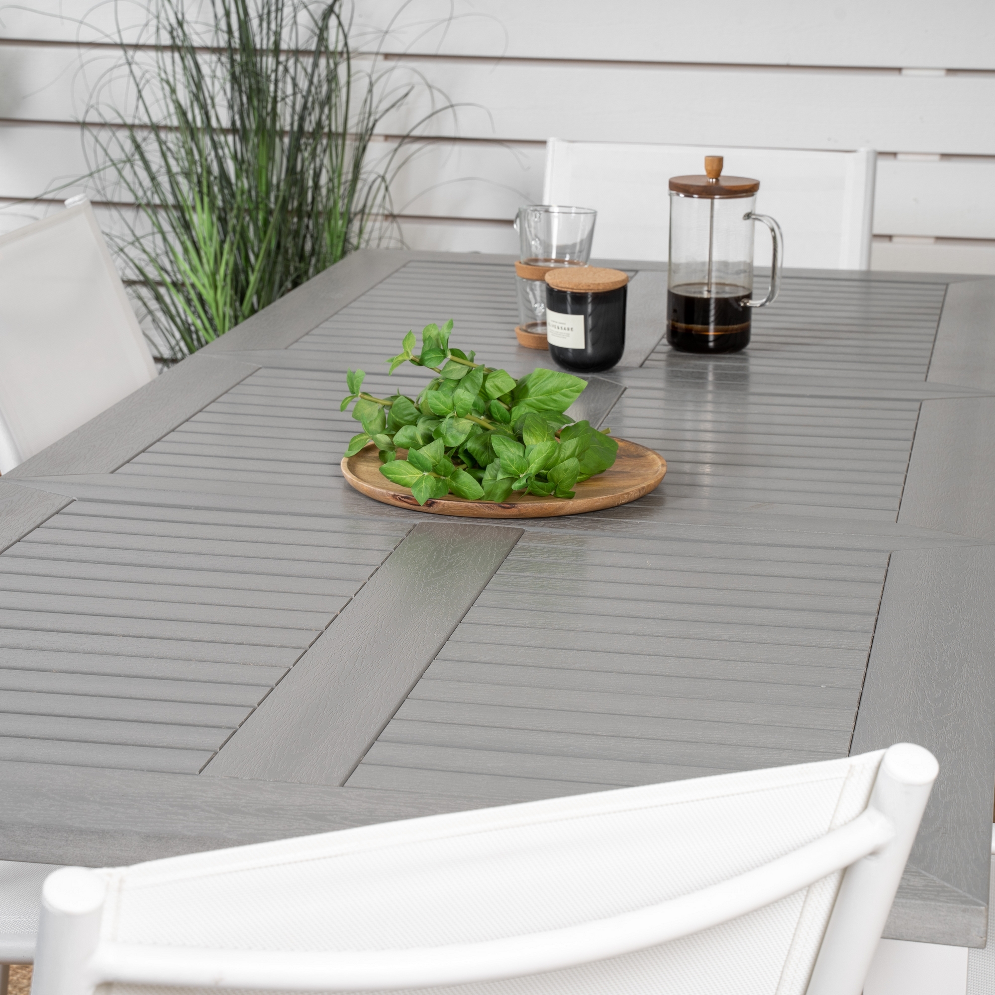 Albany Dining Table 152/210*90 - White Alu / Grey Aintwood+S Vit/Grå