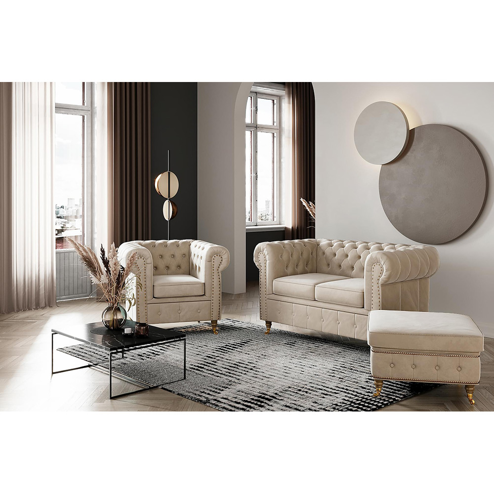 Chesterfield Deluxe 2-sits Soffa Beige