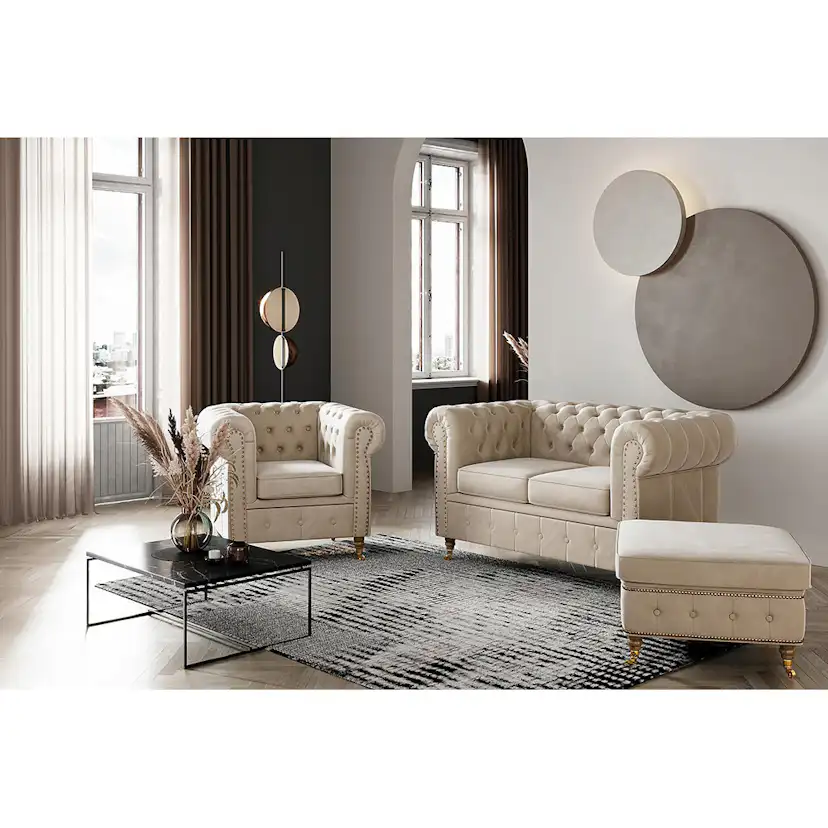 Chesterfield Deluxe 2-sits Soffa Beige