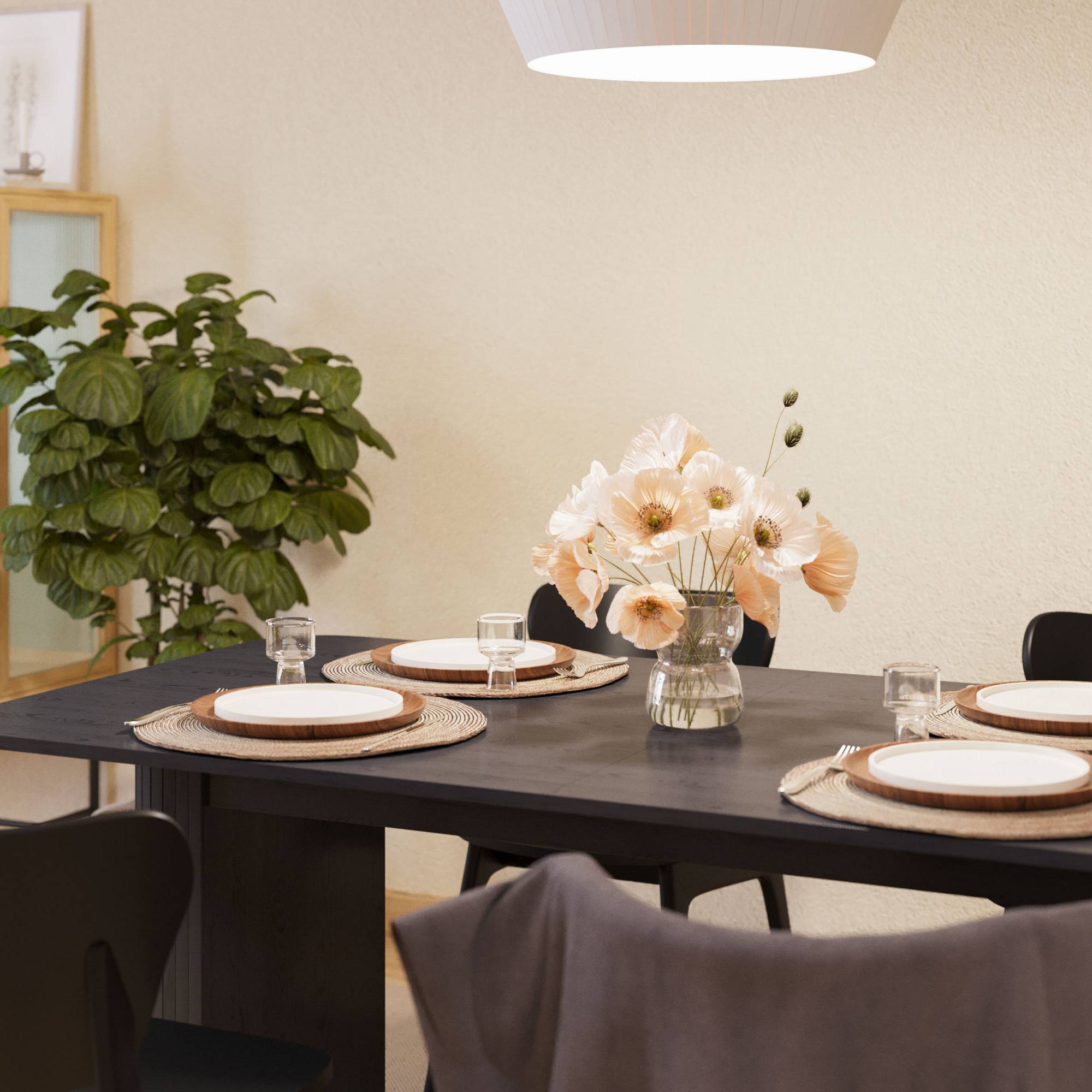 Matgrupp Bark Kopparbo Rektangulärt Matbord 180-240 cm Förlängningsbart med 4 Jerup Matstol