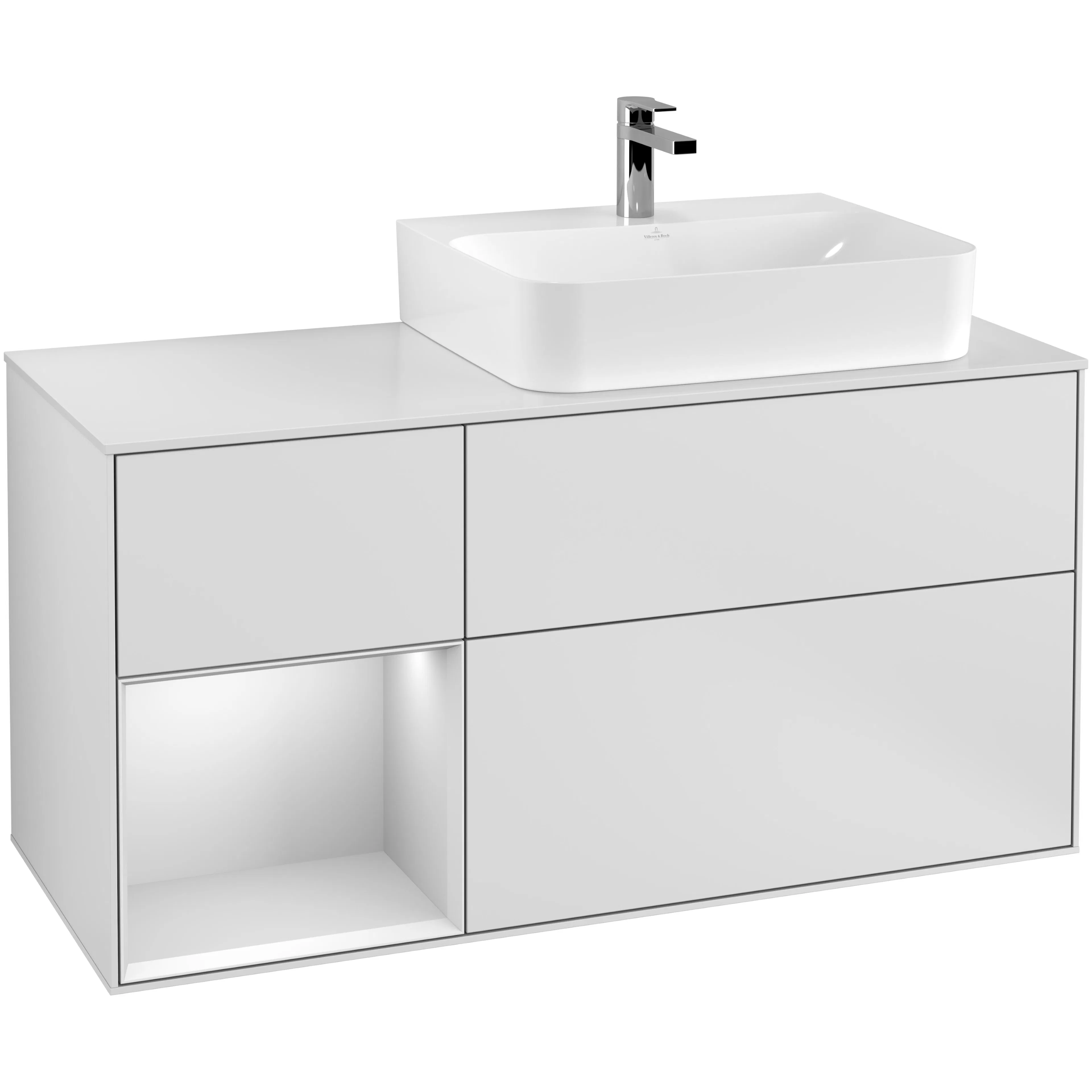 Tvättställsskåp Villeroy & Boch Finion med 3 Lådor Hylla och Bänkskiva för Ocentrerat Tvättställ