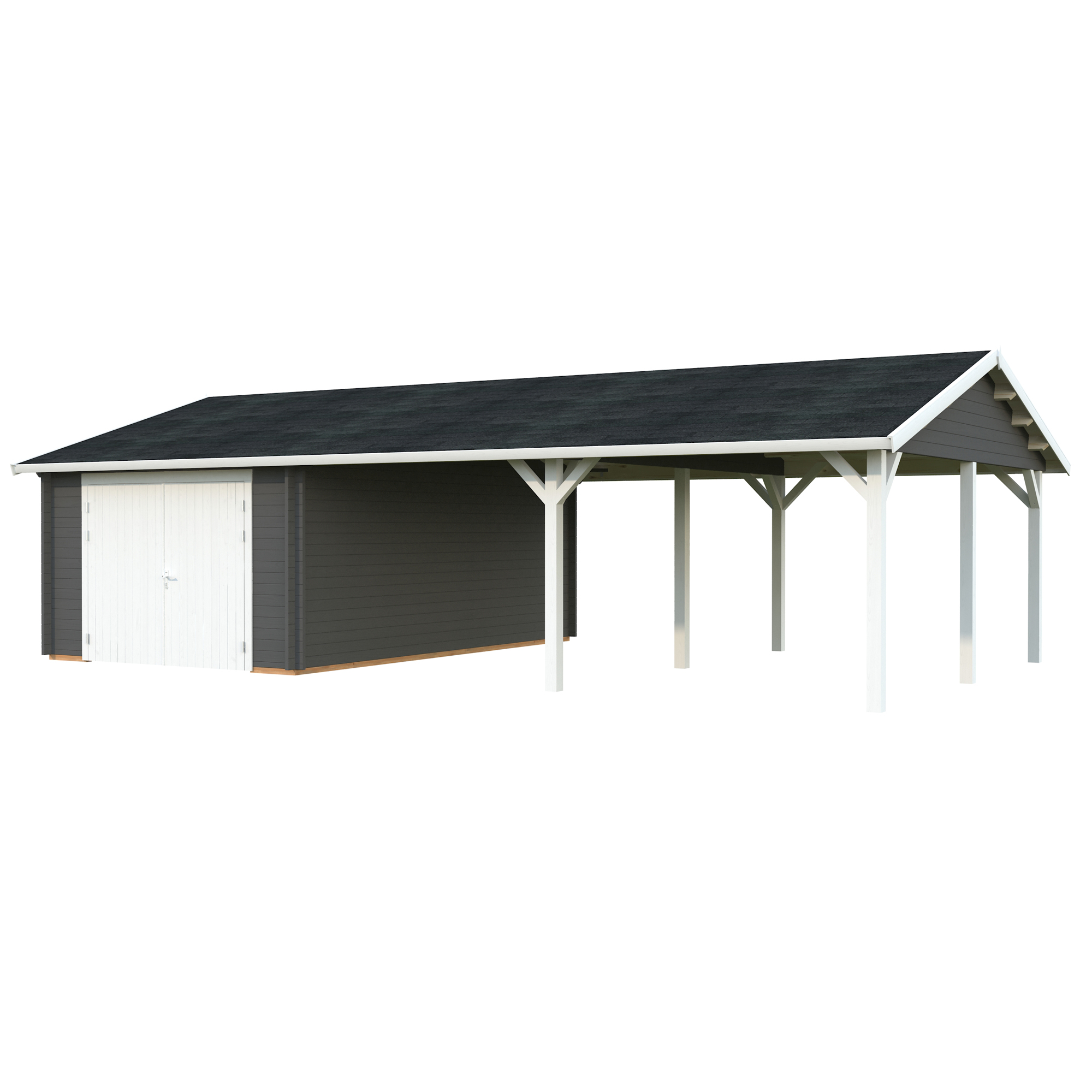 Roger 19,0+33,2 m2 with sectional door PNT7012W2 Målad grå RAL7012 + vit RAL9016