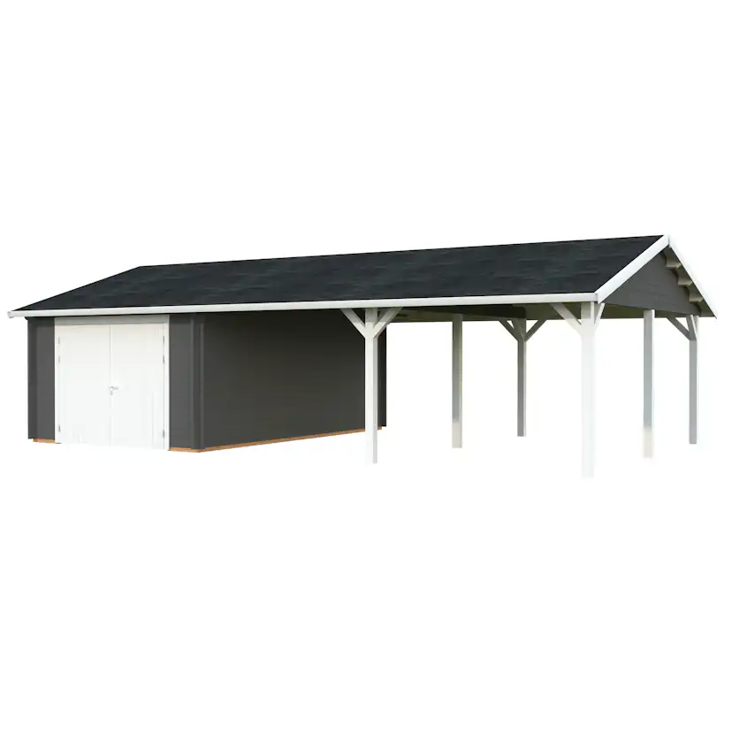 Roger 19,0+33,2 m2 with sectional door PNT7012W2 Målad grå RAL7012 + vit RAL9016