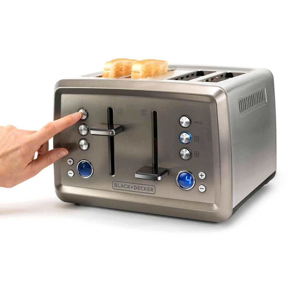 Brödrost Black+Decker 4-Skivor Borstat Stål 1960W LCD-skärm & 3 Funktioner