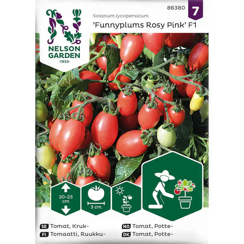 Frö Nelson Garden Tomat Funnyplums Rosy Pink F1 Kruktomat