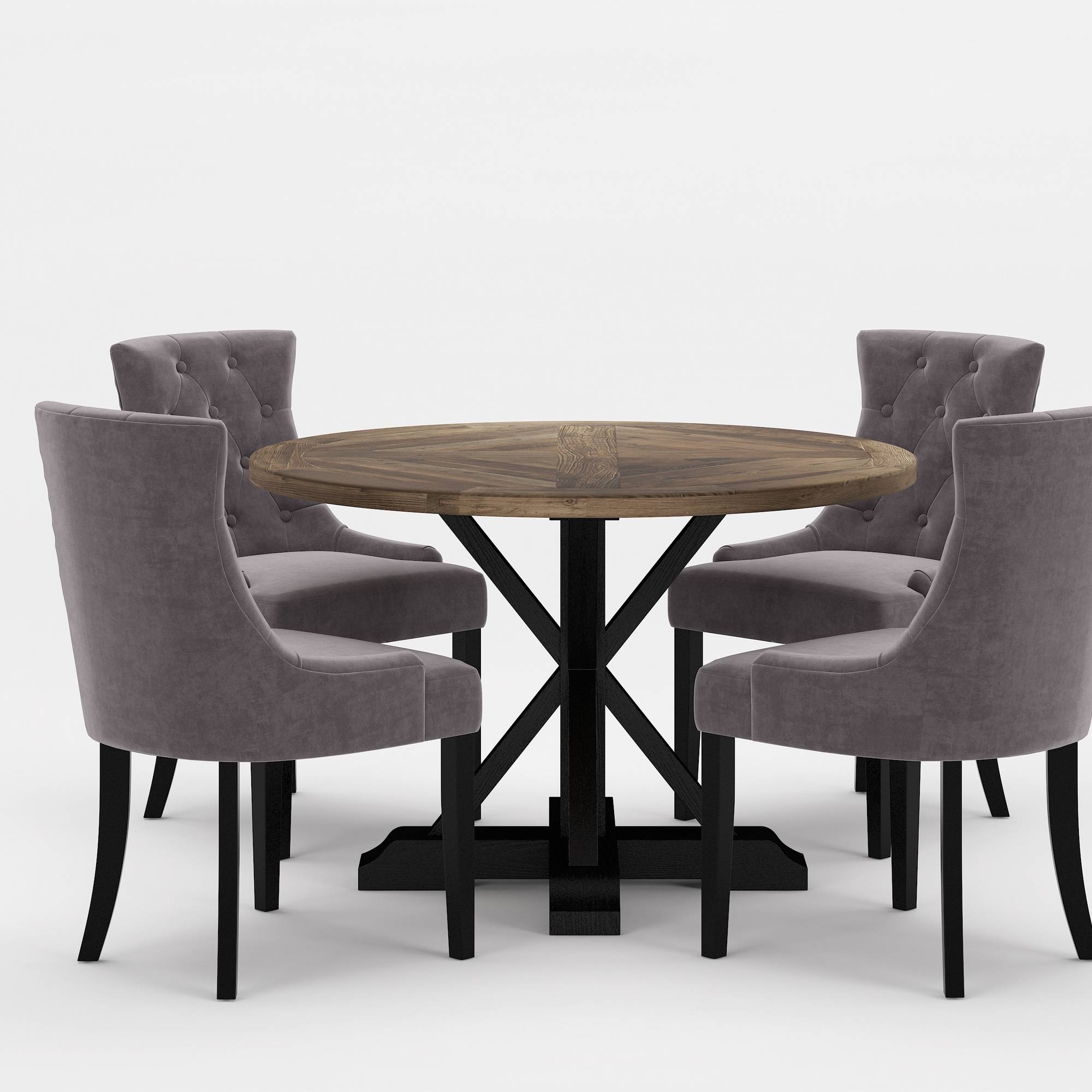 Matgrupp Bloomington Lyon Runt Matbord 120 cm Svart Bas med 4 Viktoria Matstol