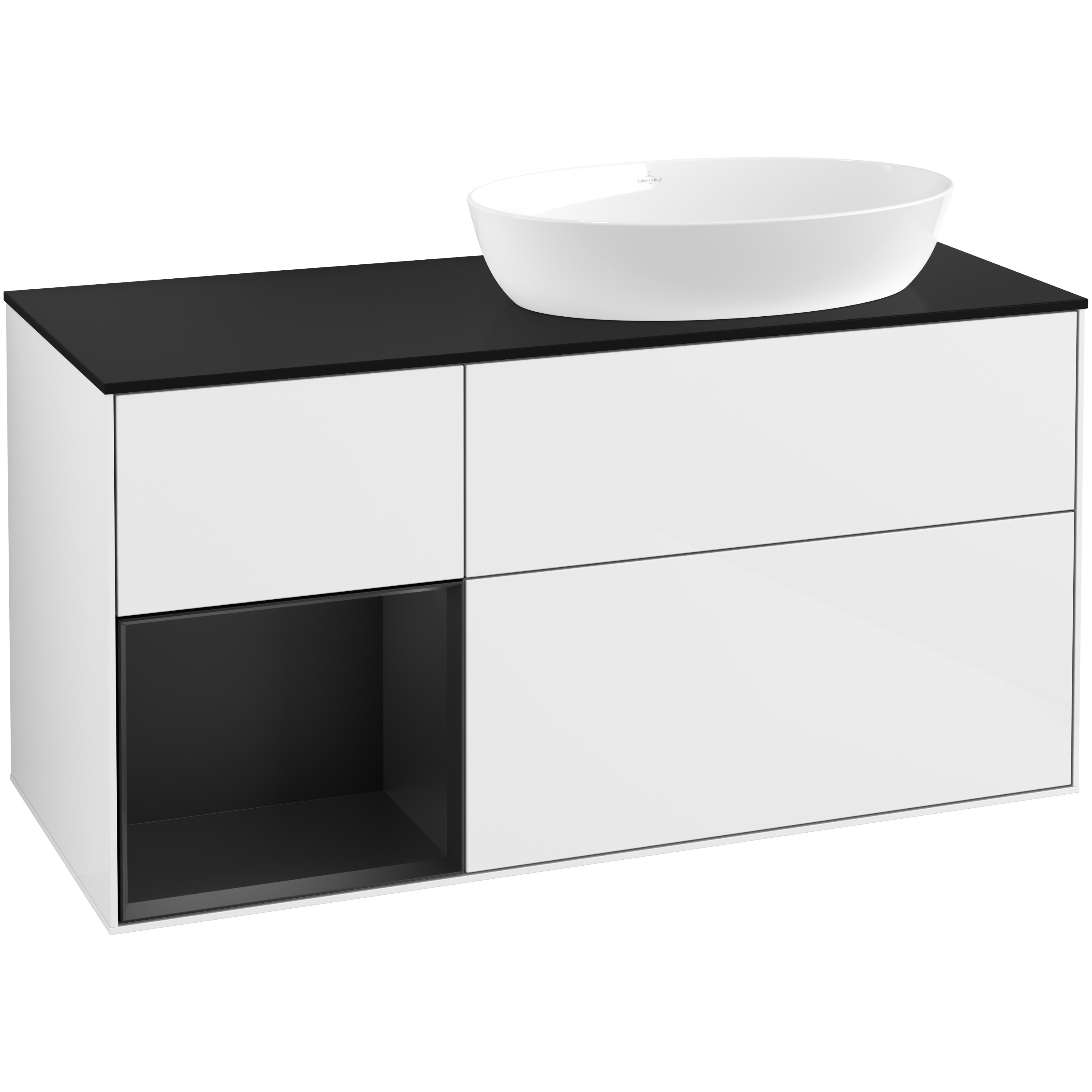 Tvättställsskåp Villeroy & Boch Finion med 3 Lådor Hylla och Bänkskiva för Ocentrerat Tvättställ från Artis & Collaro