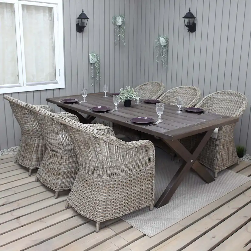 Matgrupp Utomhus Baltic Garden 220 cm bord & 6 Belize naturfärgade stolar