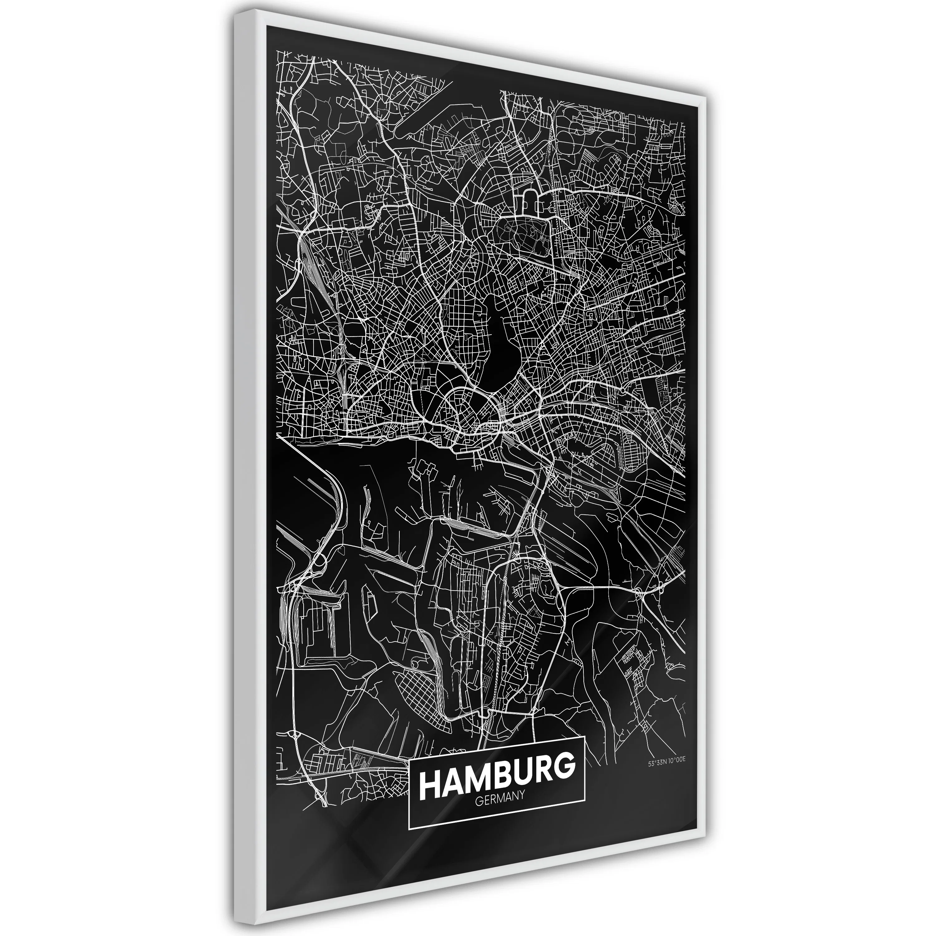Poster Artgeist Affisch Dark Map of Hamburg