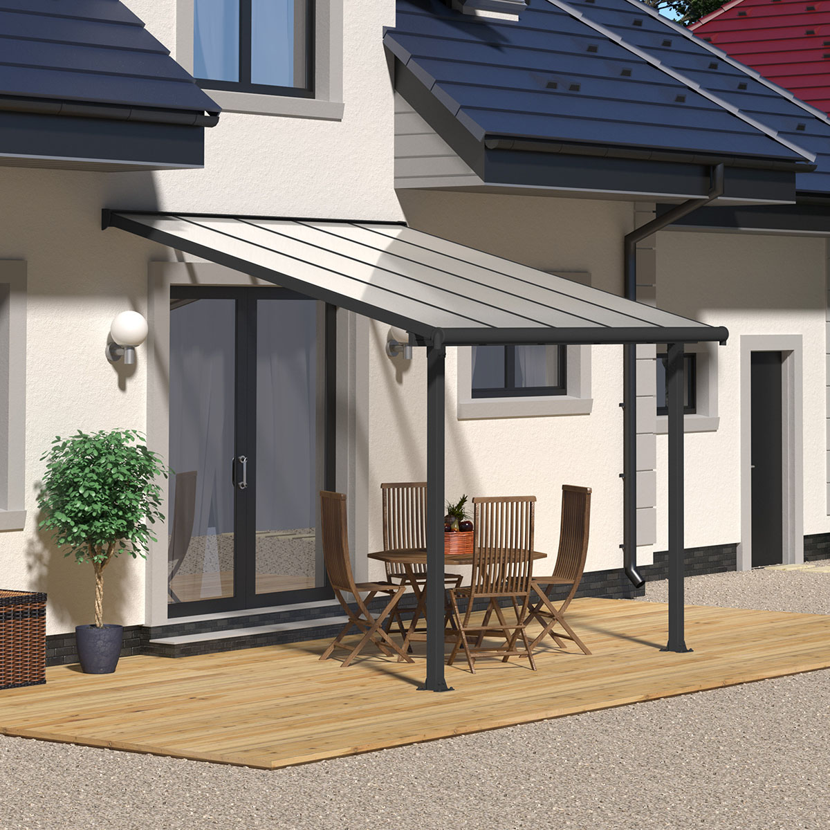 OLYMPIA PATIO COVER 3X3.05 GREY CLEAR 3 x 3 m