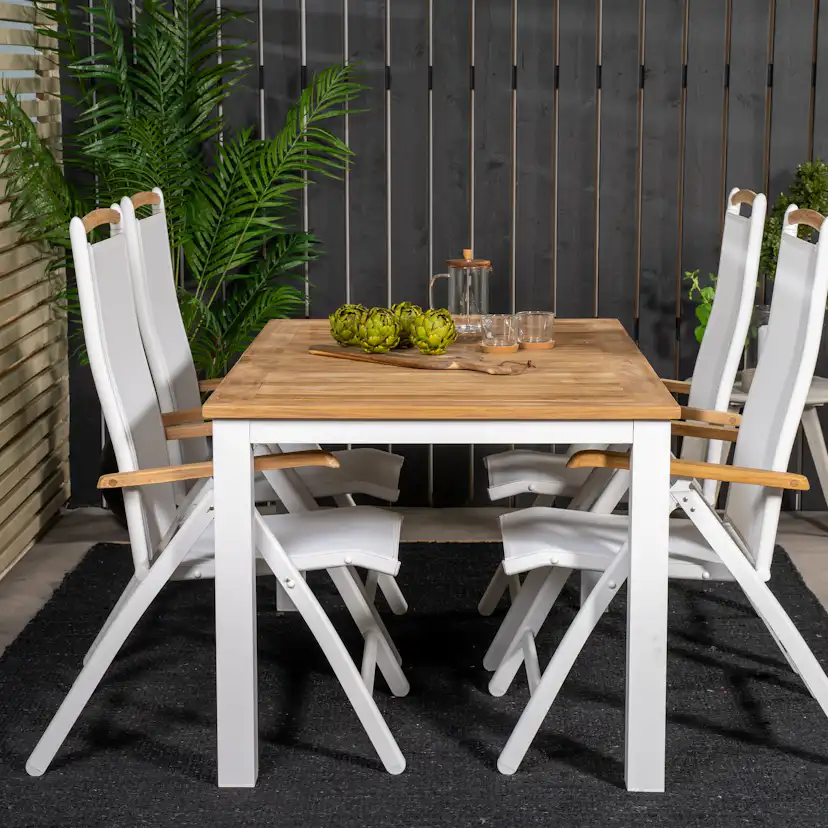 Panama Dining Table 152/210*90 - White Alu / Teak+Panama Cha Blanka Ben