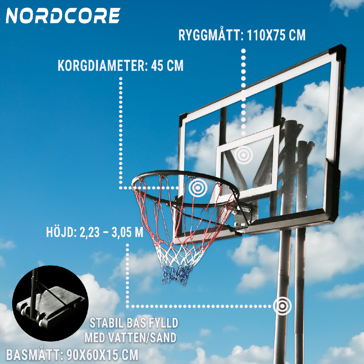 Basketkorg Nordcore Premium 2,3 - 3,05 m