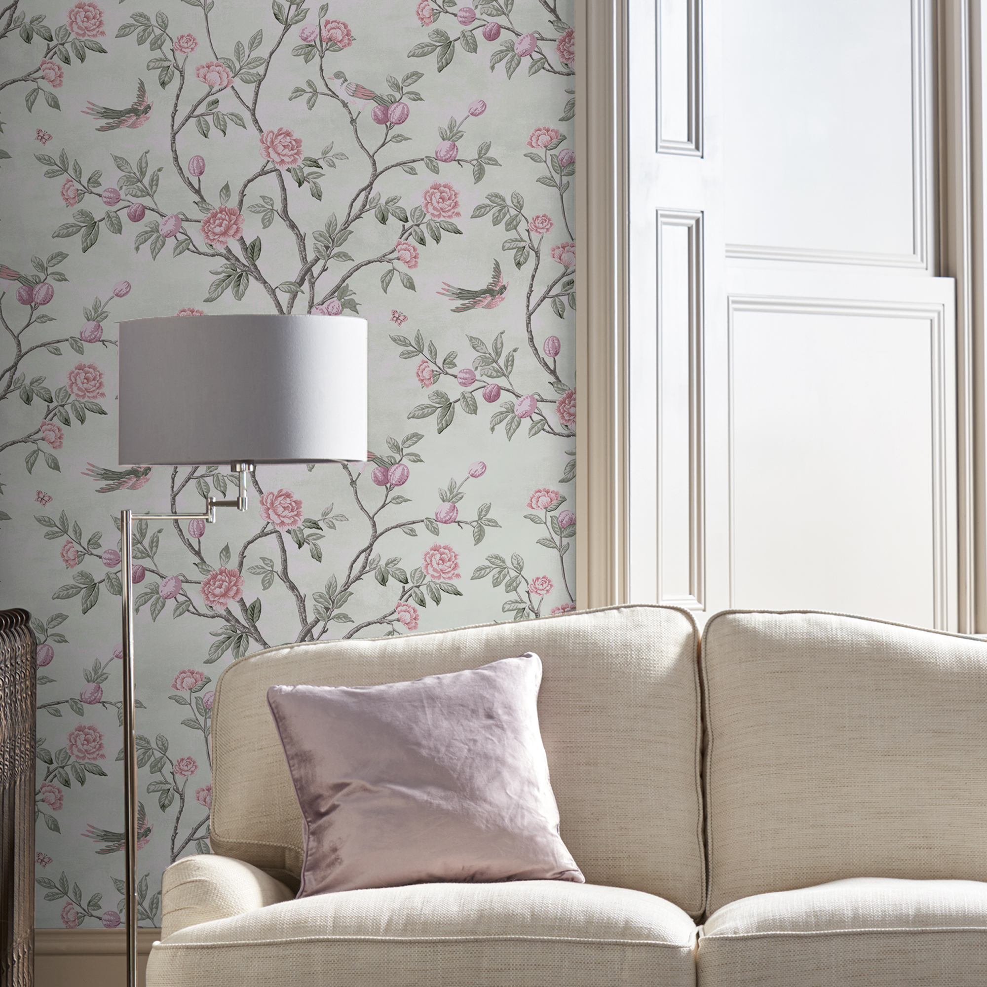 Tapet Laura Ashley Eglantine Eau de Nil 113371 EasyUp, Mönstrad Flerfärgad