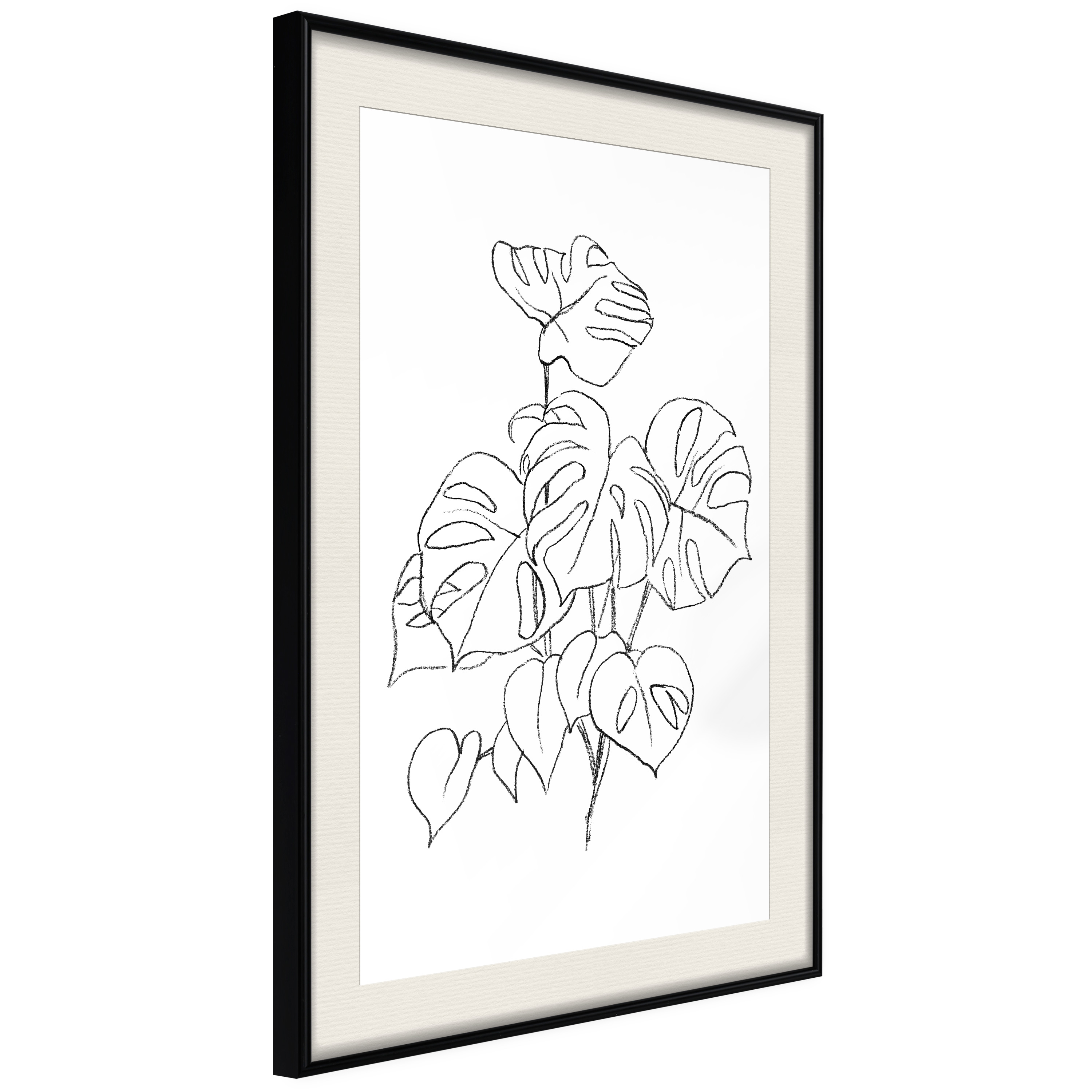 Affisch - Monochrome Monstera [Poster] 20x30 Svart ram med passepartout, 20x30 cm