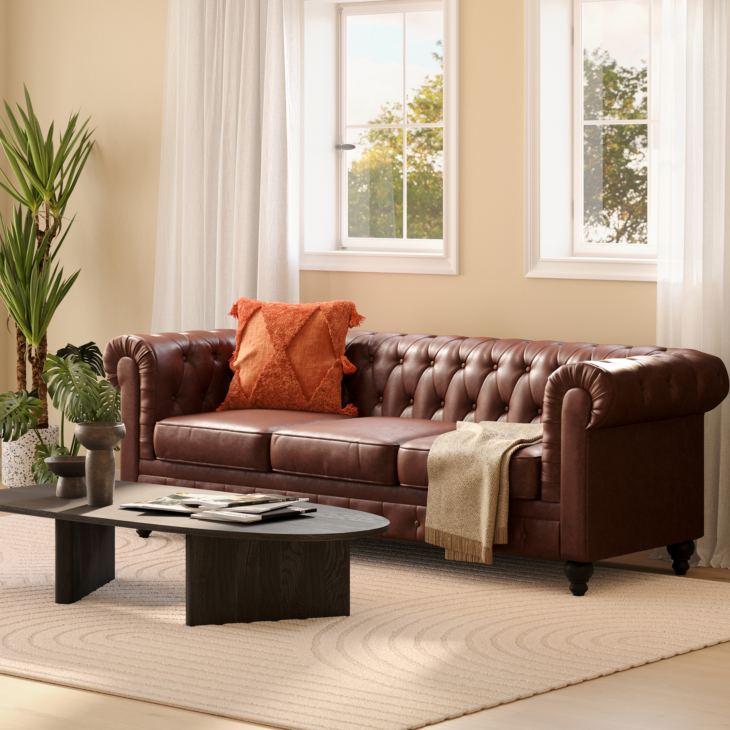 Soffa Manor House Chesterfield Lyx 3-sits Djup soffa konstläder