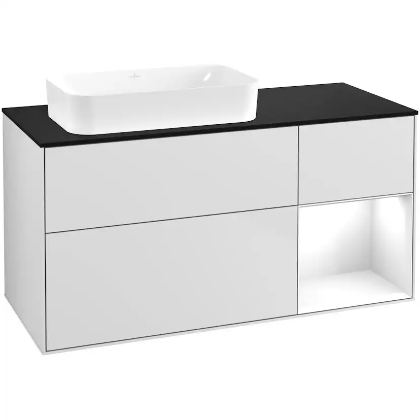 Tvättställsskåp Villeroy & Boch Finion med 3 Lådor Hylla och Bänkskiva för Ocentrerat Fristående Tvättställ
