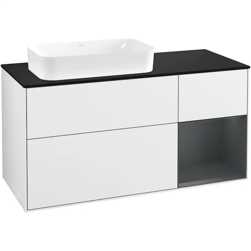 Tvättställsskåp Villeroy & Boch Finion med 3 Lådor Hylla och Bänkskiva för Ocentrerat Fristående Tvättställ