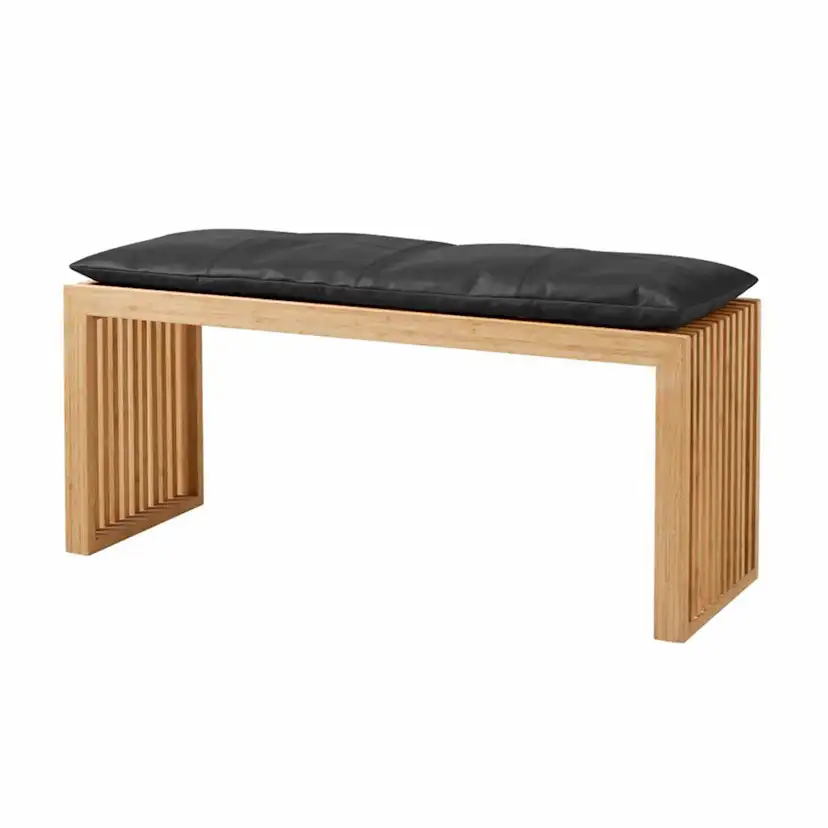 Bänk Cinas Rib Bambu 3-sits med Skinndyna