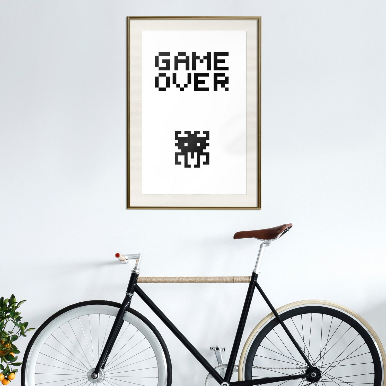Affisch - Game Over [Poster] 30x45 Guld ram med passepartout, 30x45 cm