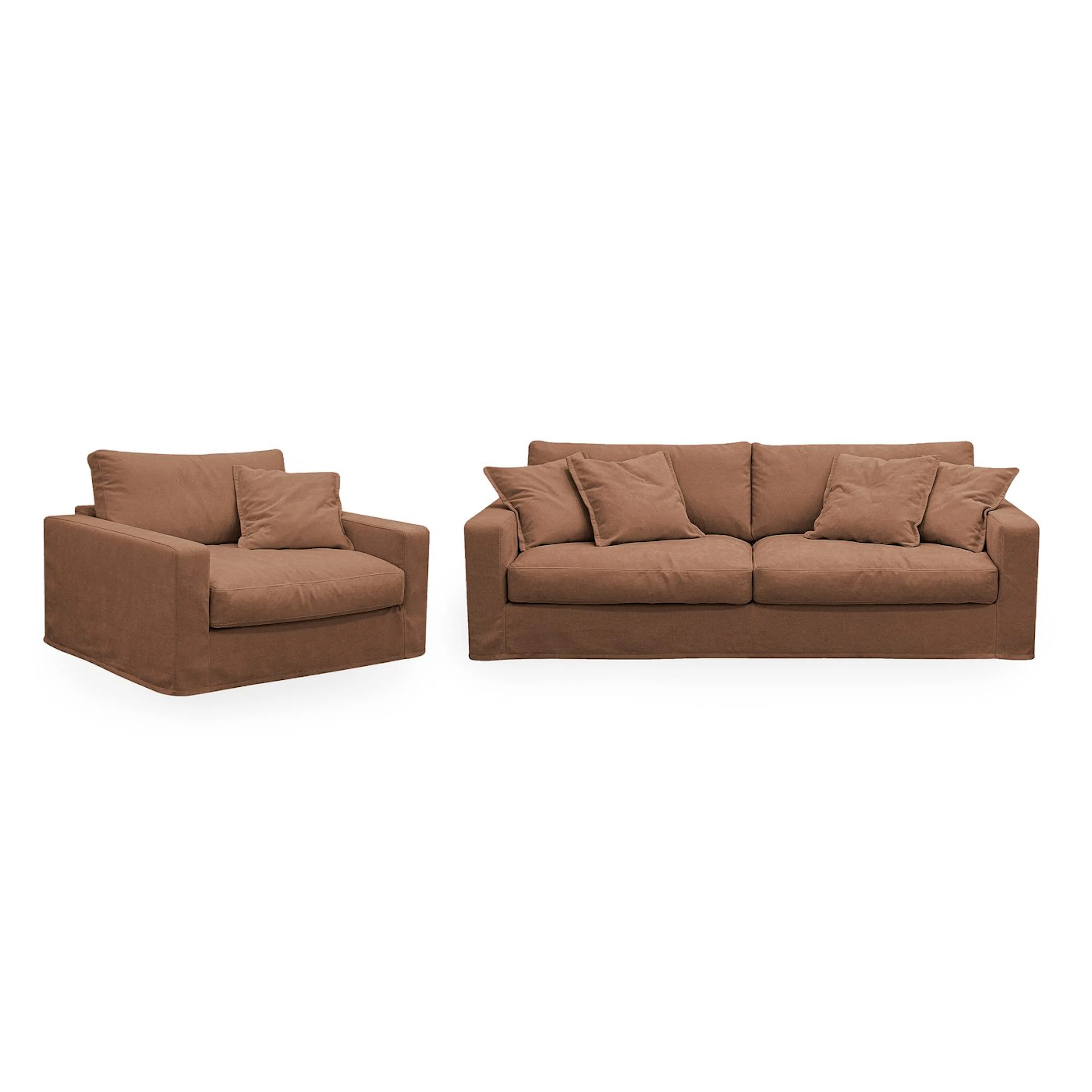 Soffgrupp Scandinavian Choice Valencia Extra Djup 3-sits soffa + fåtölj med avtagbar och tvättbar klädselxStorm 54, Rostbrun Tyg