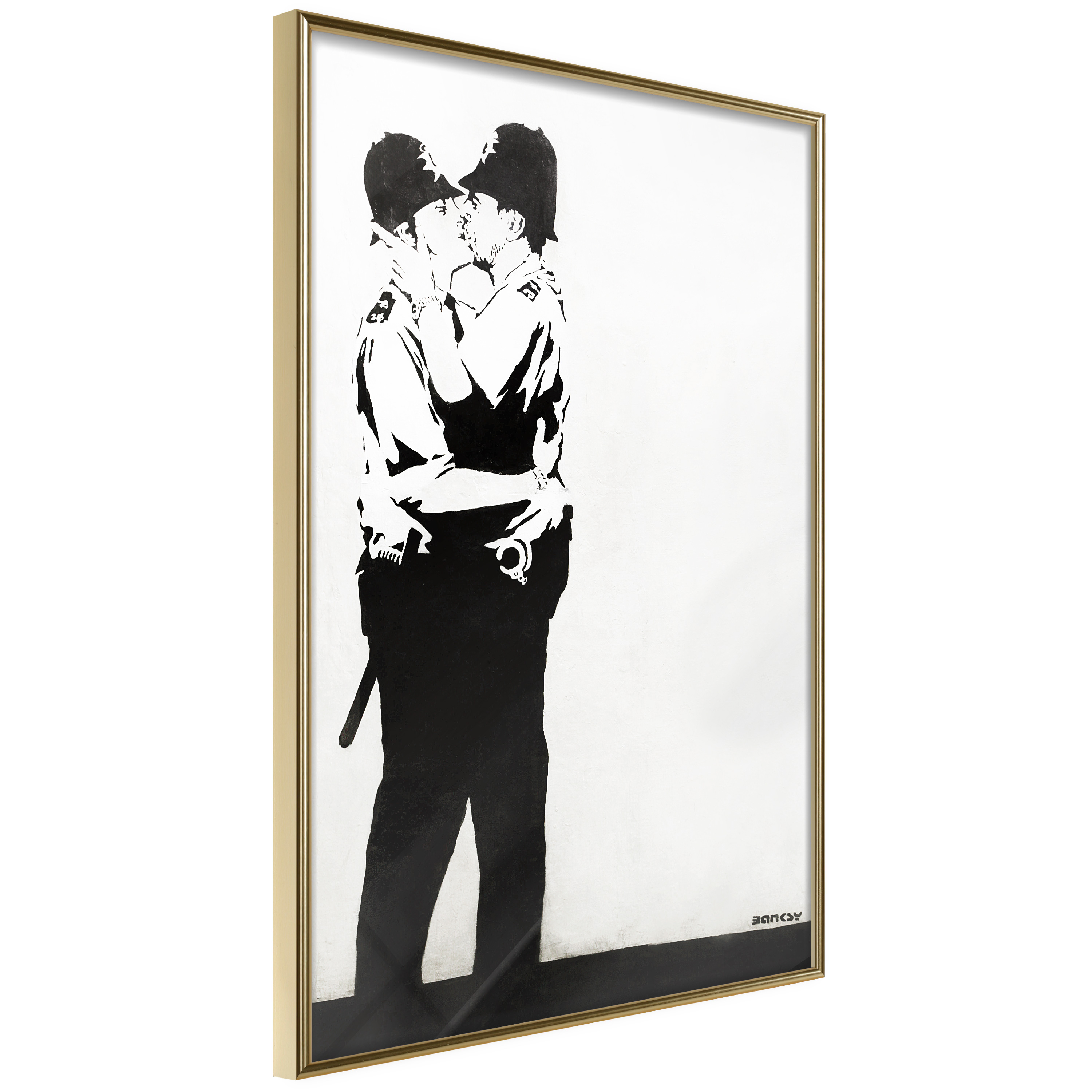 Affisch - Policemen Kissing [Poster] 20x30 Guld ram, 20x30 cm