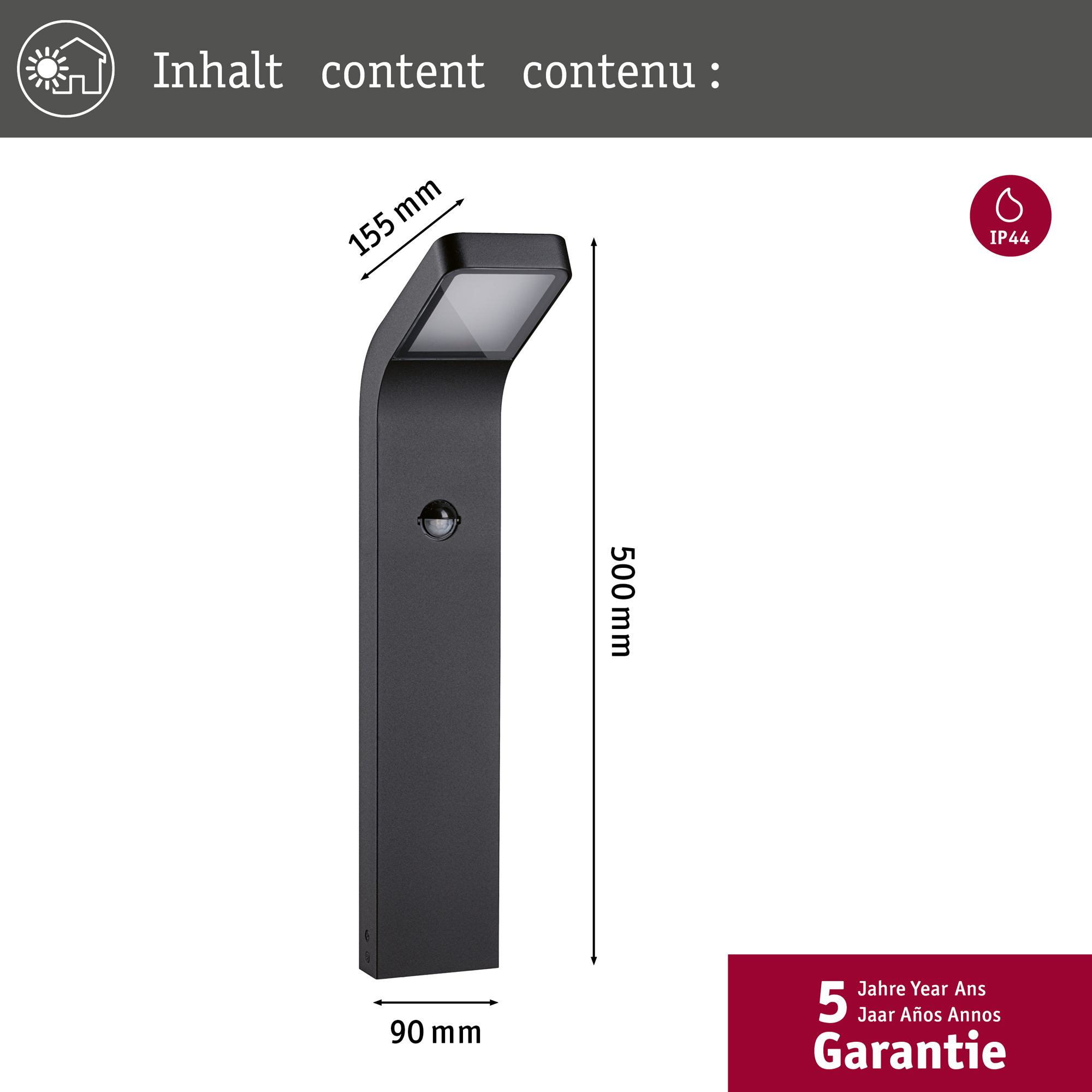 Pollare LED Paulmann Kulma Seawater Resistant IP44 230V Design: med Rörelsesensor