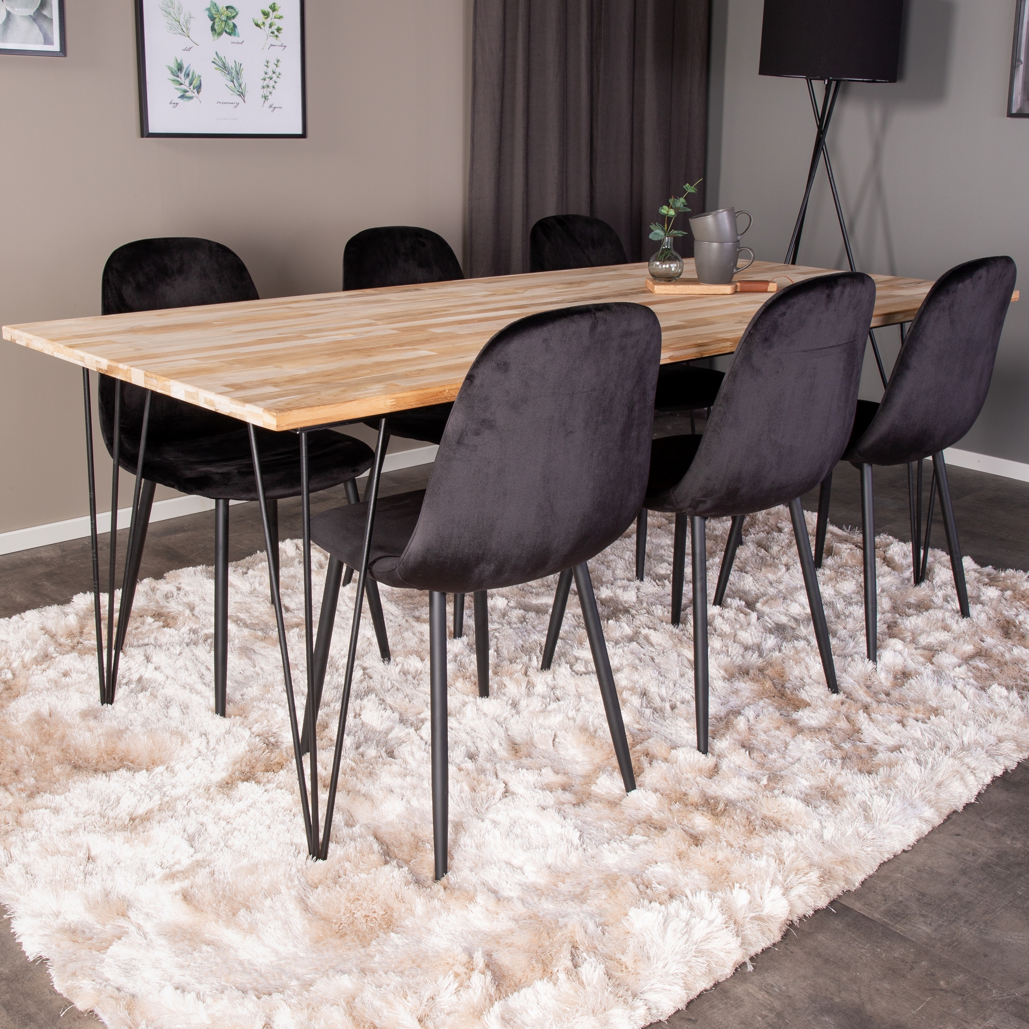 Bali Matbord - Svart / Naturträ  - 200*90*H75+Polar Dining C Natur/Svart