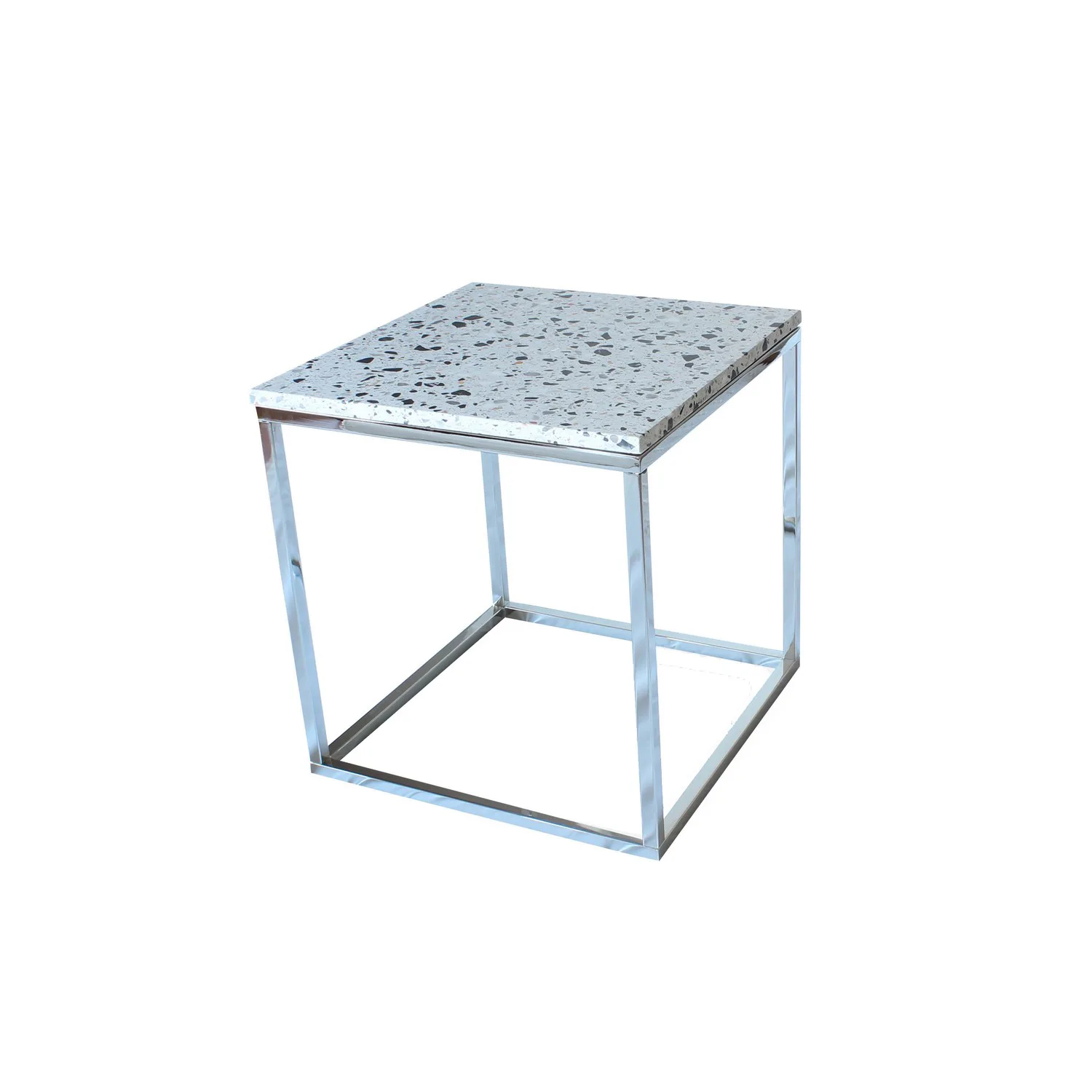 Accent sidobord/lampbord - 50x50, krom / Cosmos Terrazzo Krom/Cosmos Terrazzo