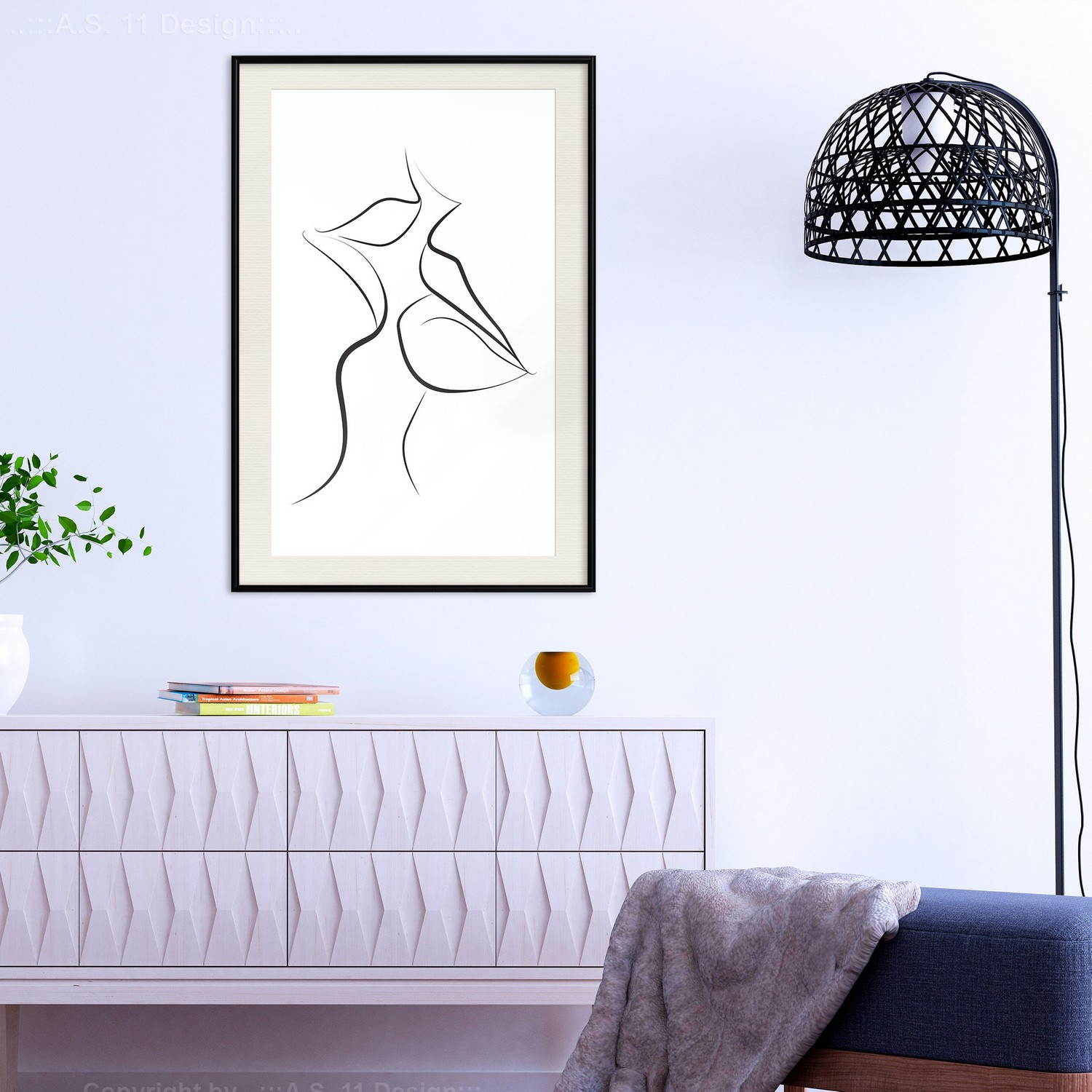 Affisch - First Kiss [Poster] 40x60 Svart ram med passepartout, 40x60 cm