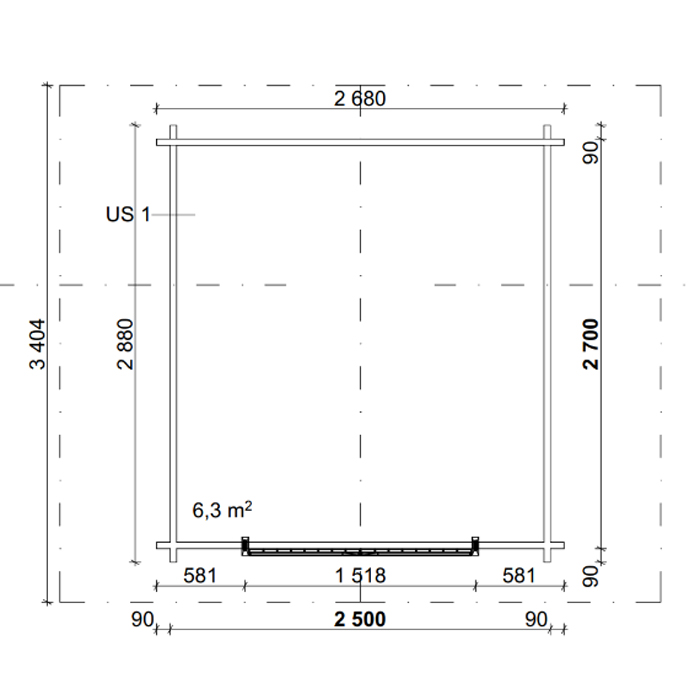 Timmerförråd LP Garden U-S (6m²) Lutande Tät Vägg