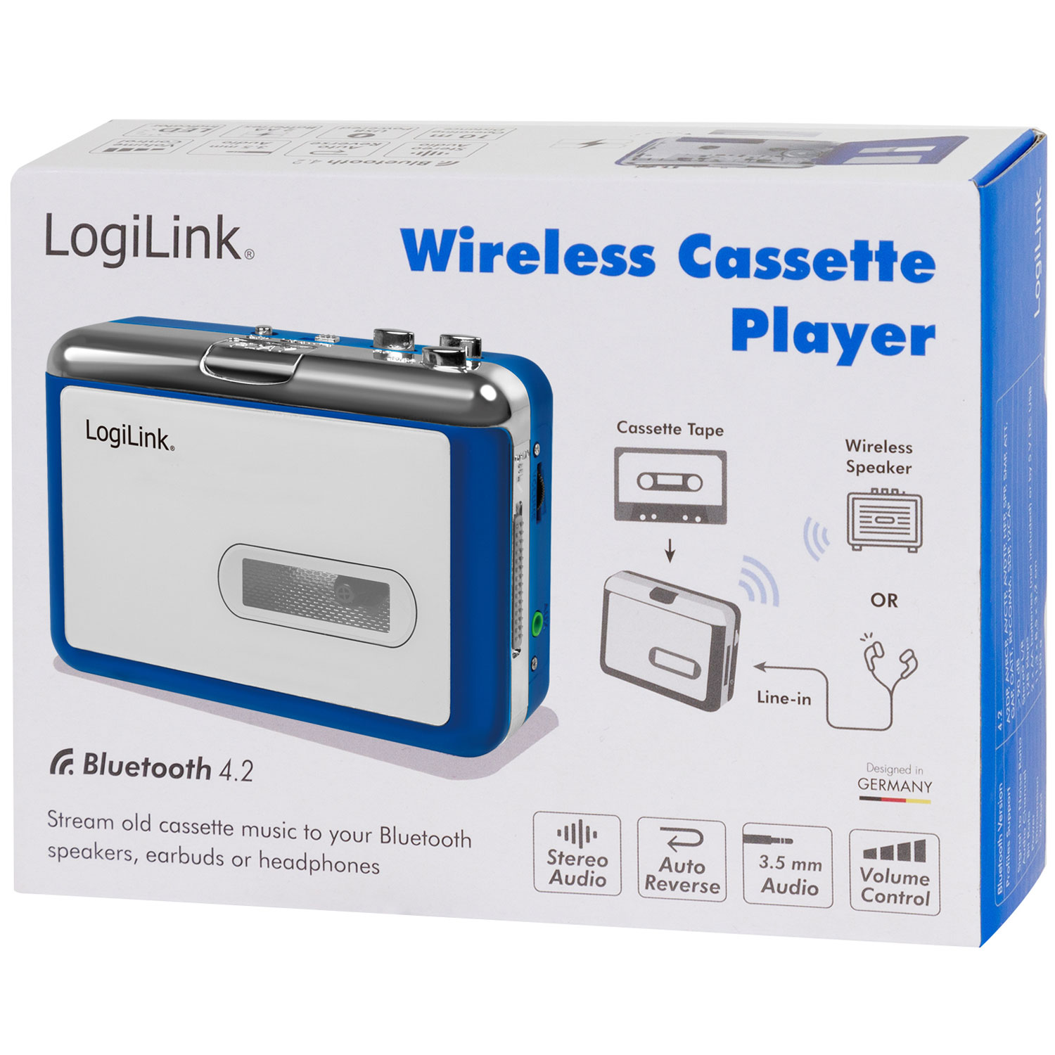 Bluetooth Kassettbandspelare LogiLink Portabel med Högtalare Anslutning