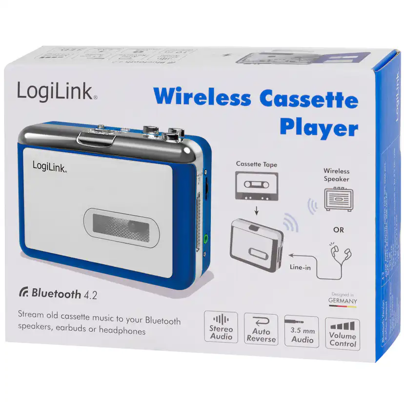Bluetooth Kassettbandspelare LogiLink Portabel med Högtalare Anslutning